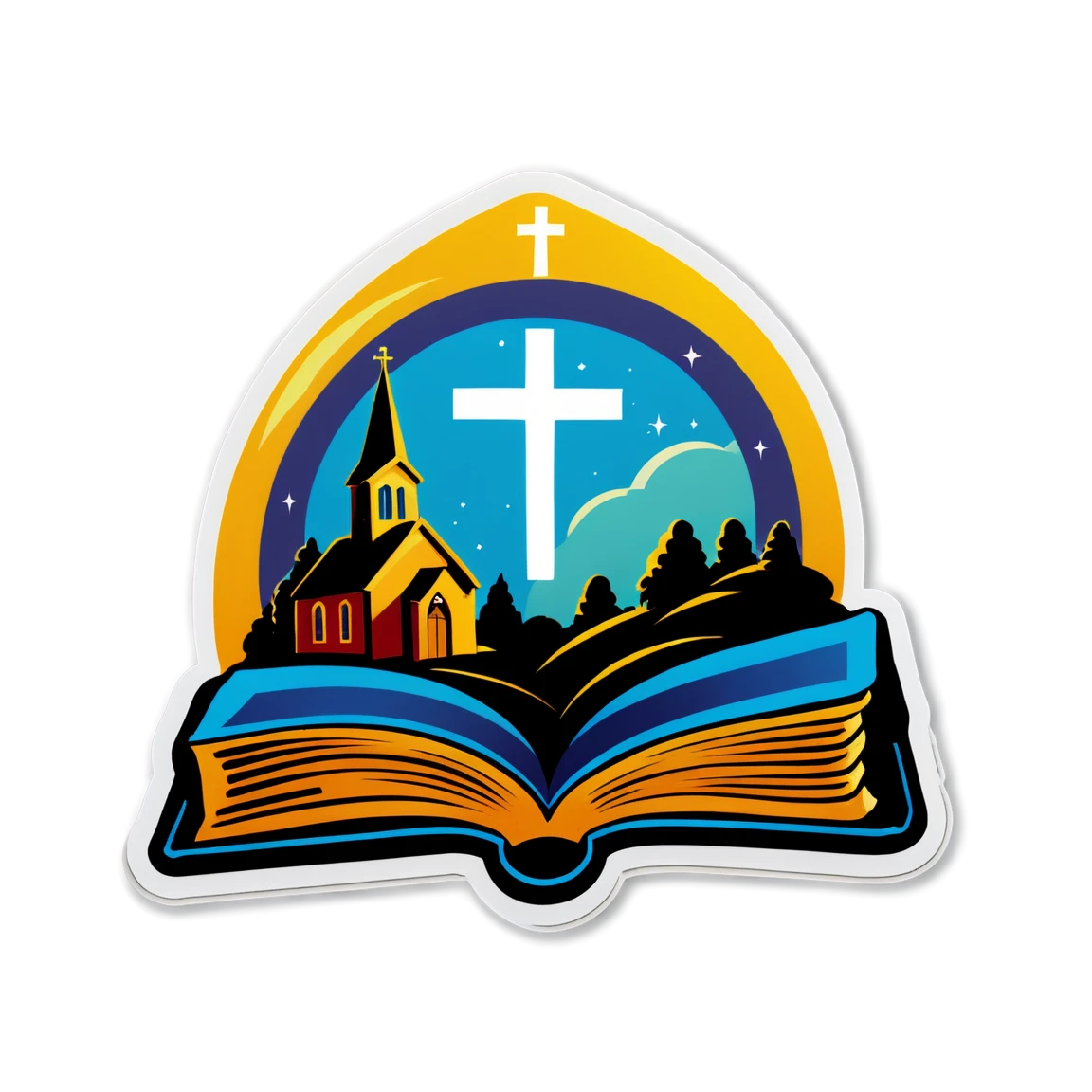 Bible with church, Bible sticker, worship sticker