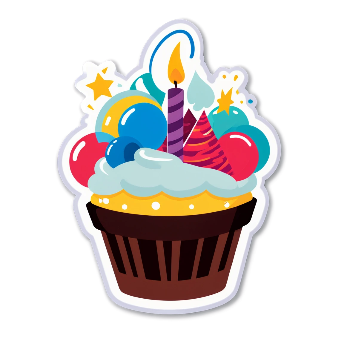 Birthday cupcake sticker, birthday sticker