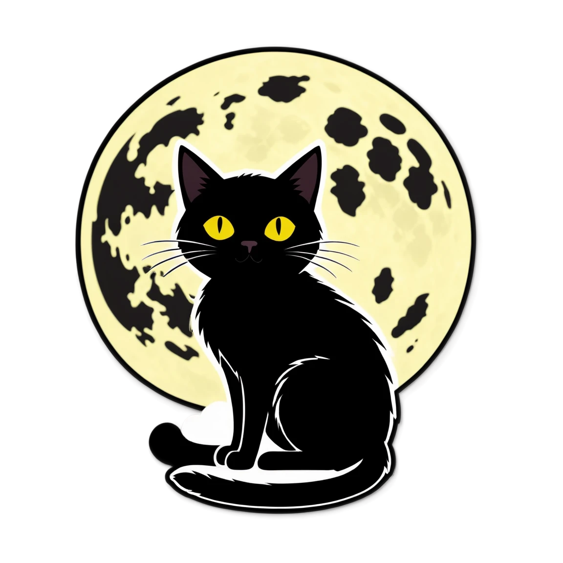 Moon sticker, cat over moon, black cat sticker