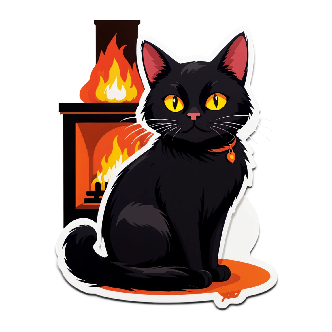 By the fire, black cat sticker