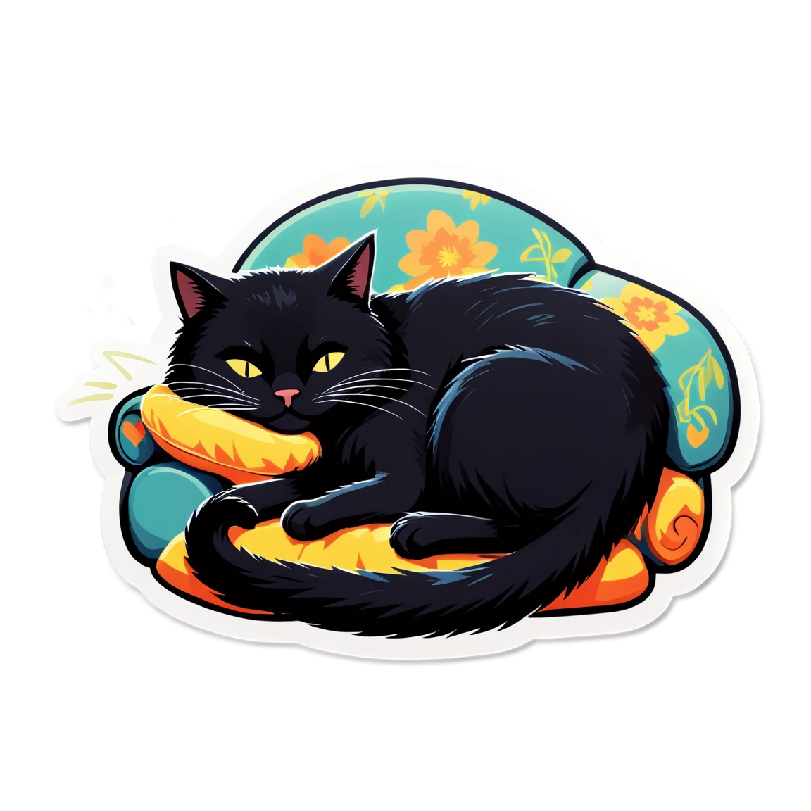 Sleeping cat, cat on the couch, black cat sticker