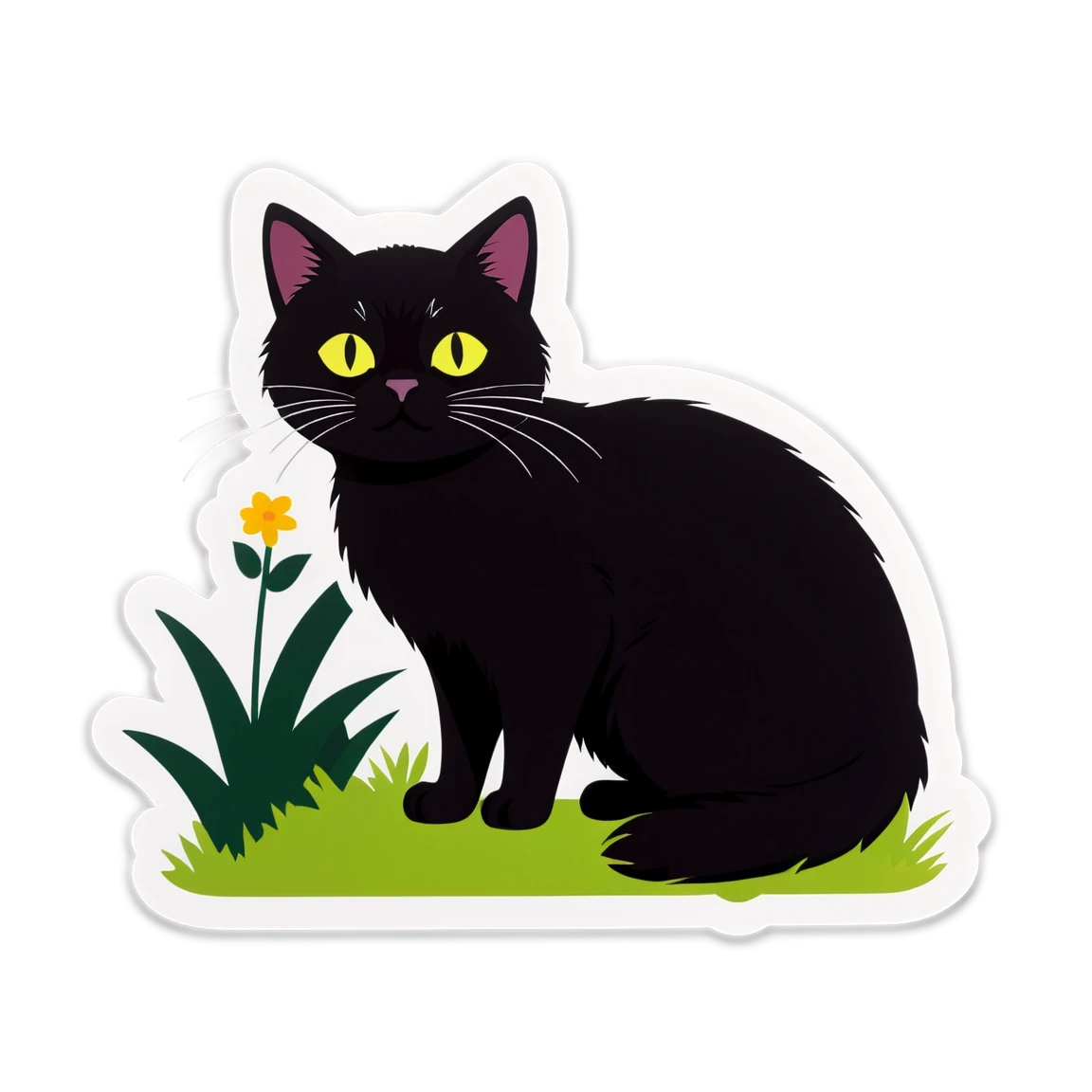 Car on garden, cat sticker, black cat sticker