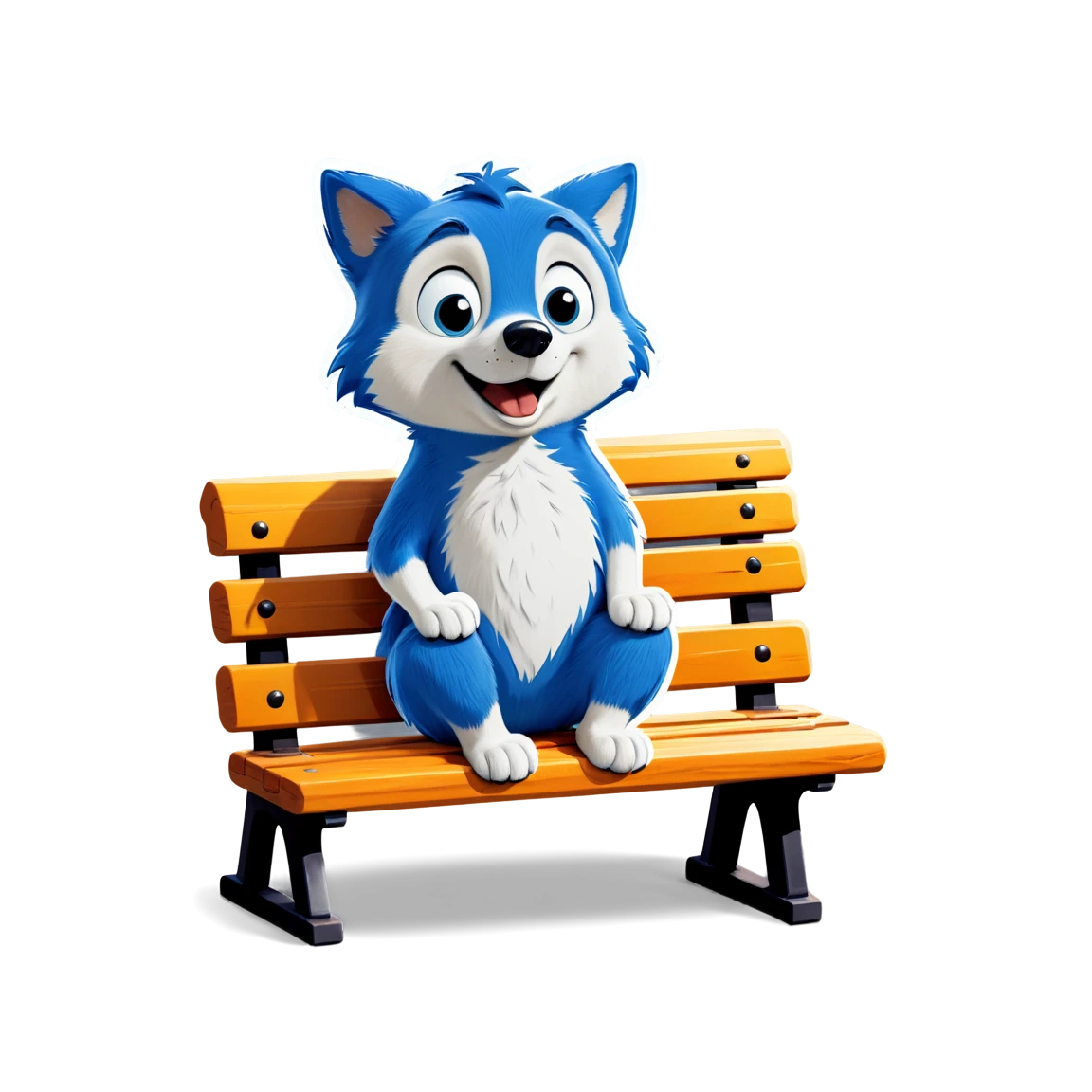 Bluey sitting on a bench