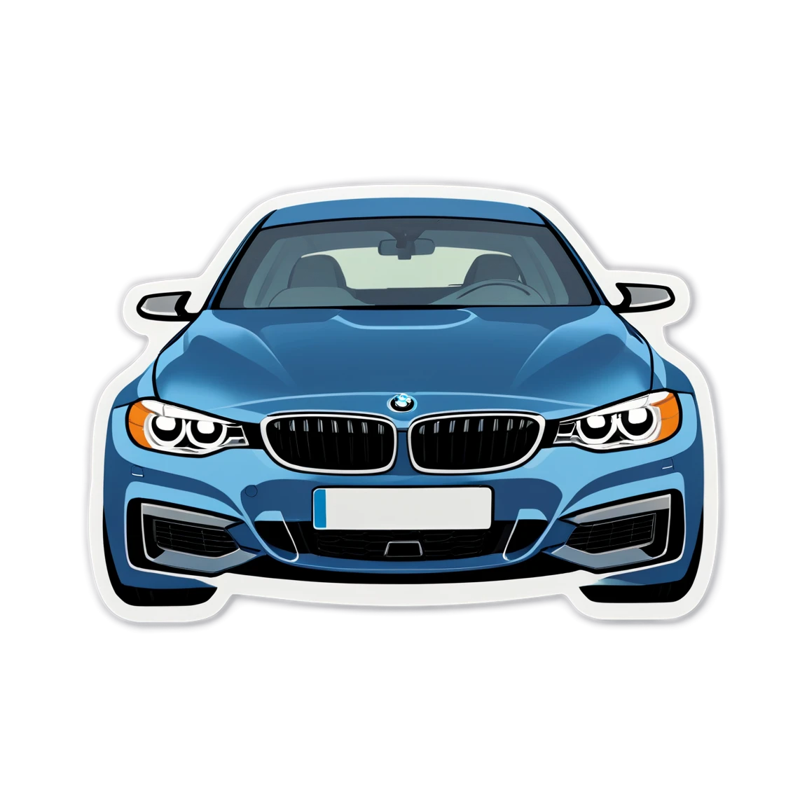 BMW with headlights on, car sticker, BMW sticker