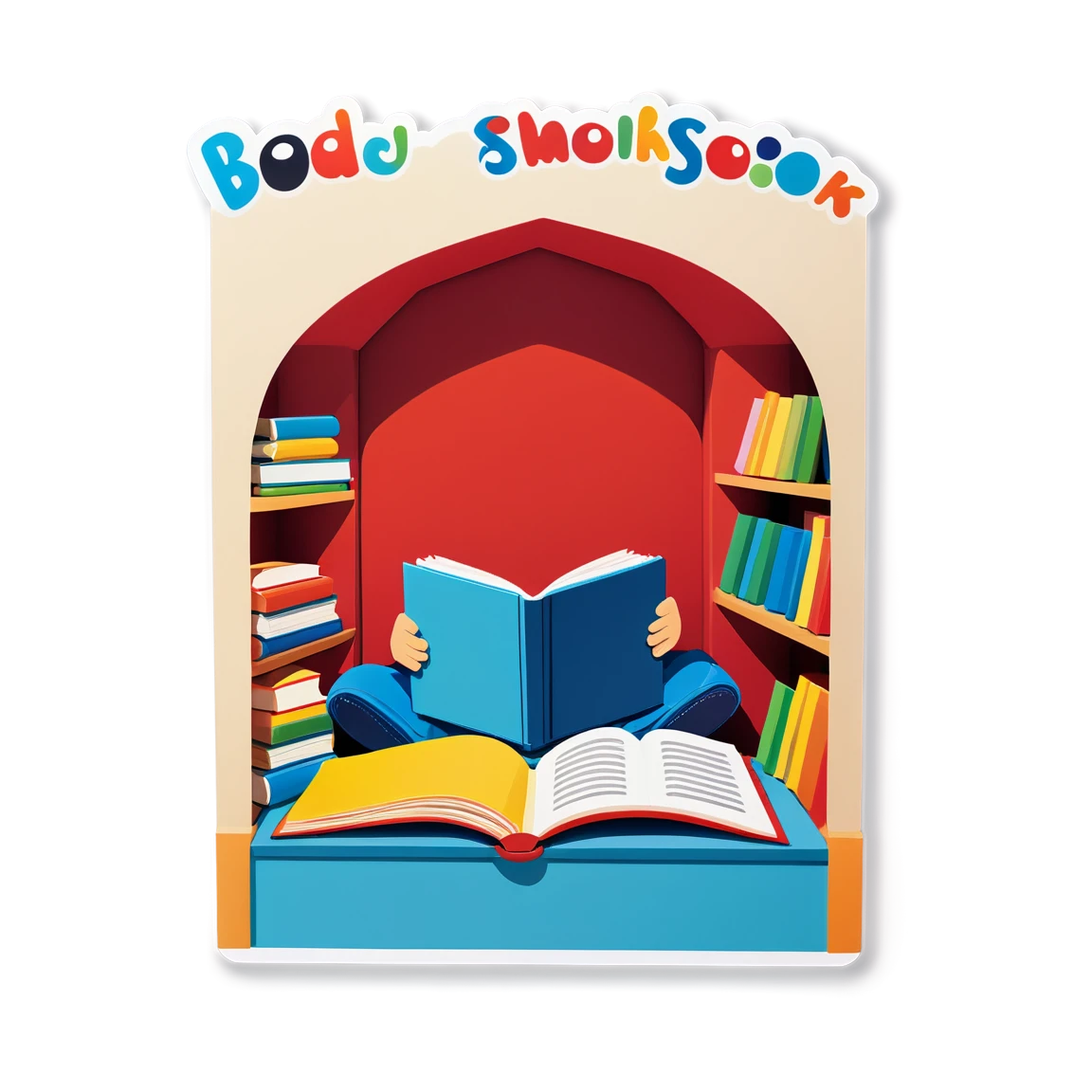 Book sticker displaying a reading nook