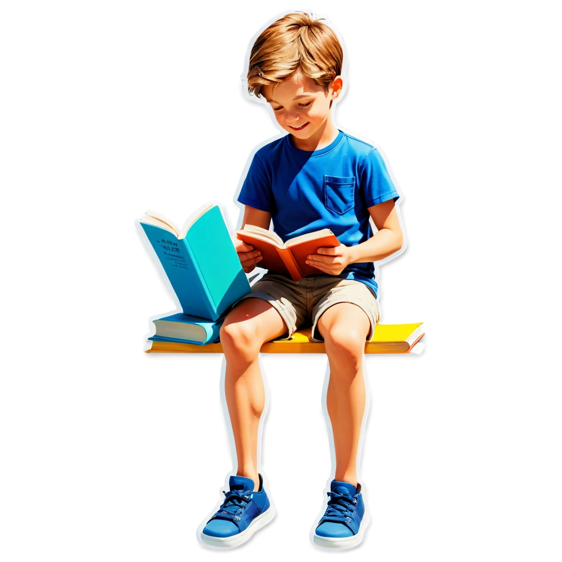 Boy reading a book, boy sticker