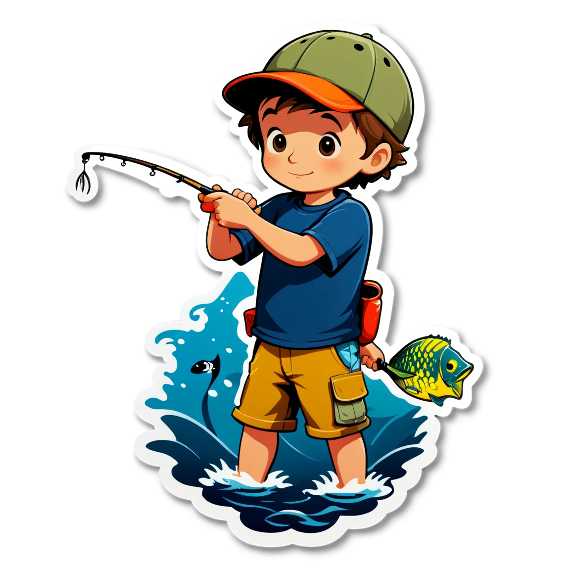 Boy fishing, boy sticker