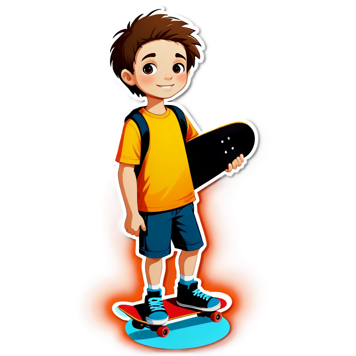 Boy with a skateboard, boy sticker