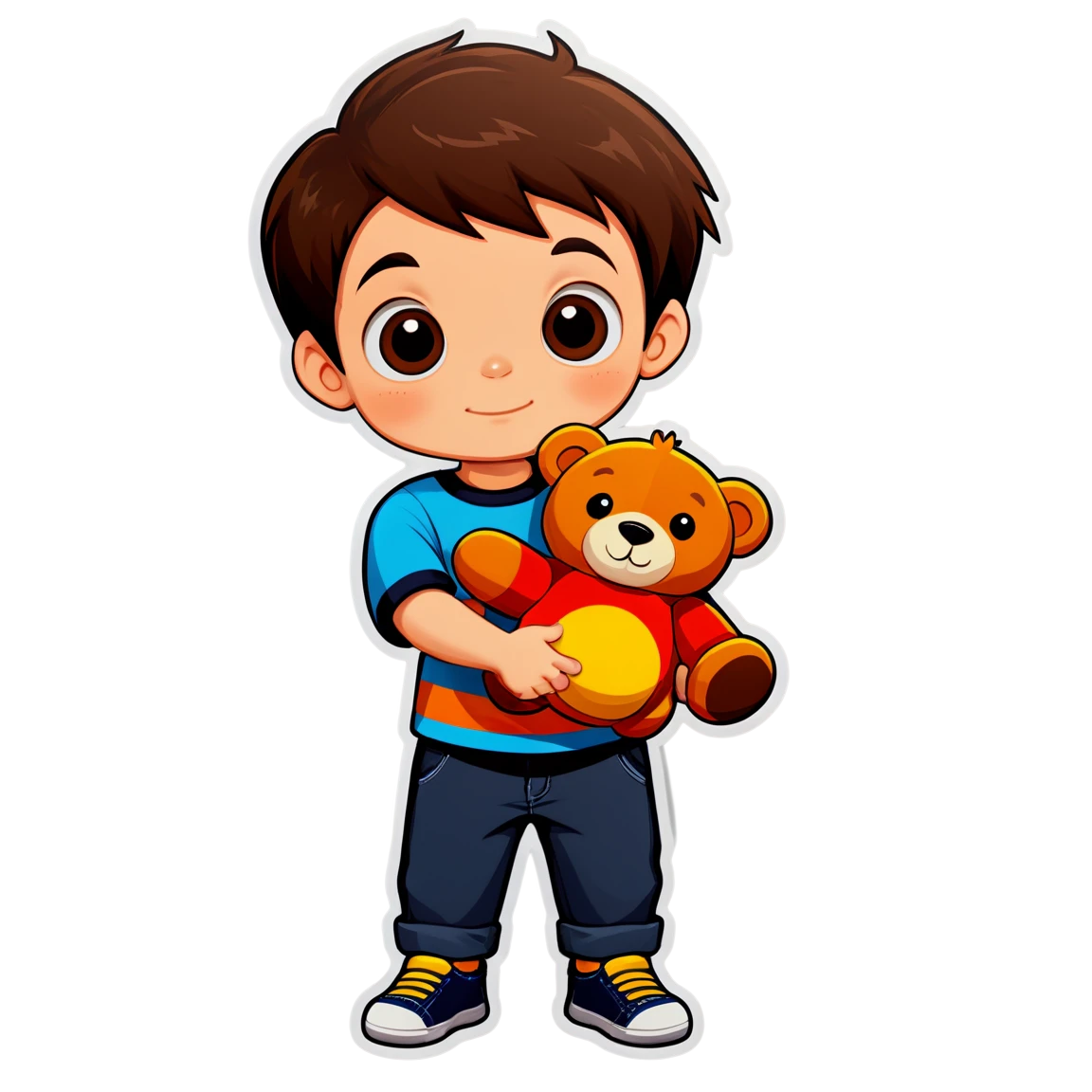 Boy holding a toy, boy sticker