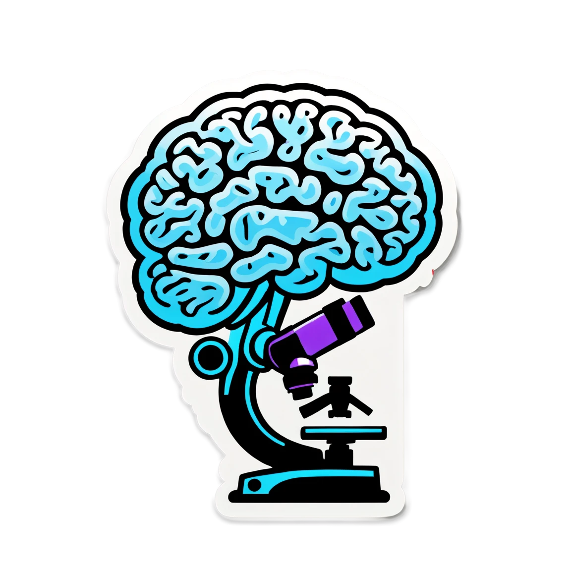 Brain sticker with a microscope