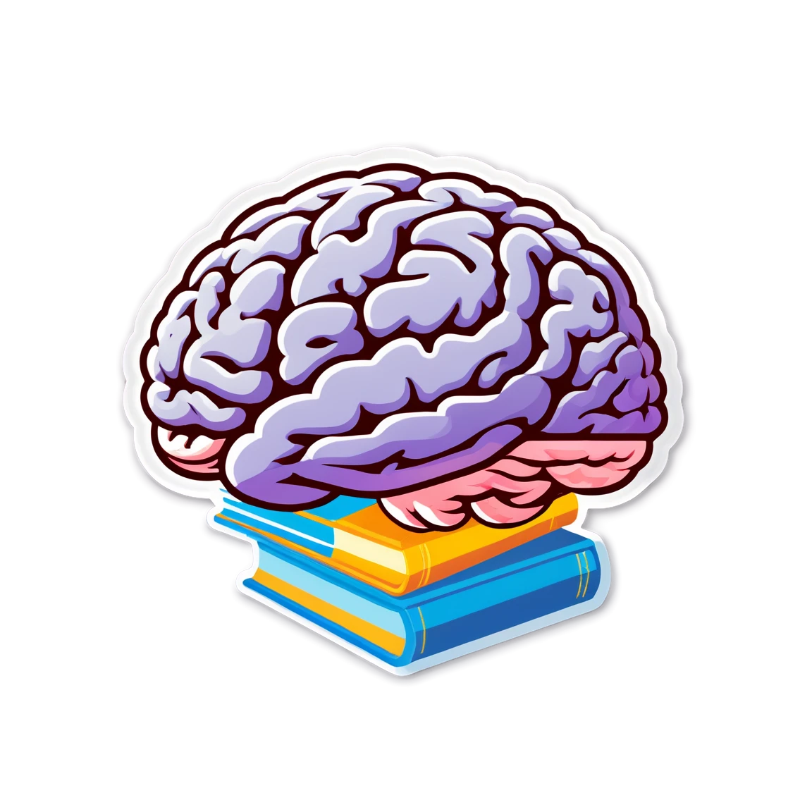 Brain sticker with a book