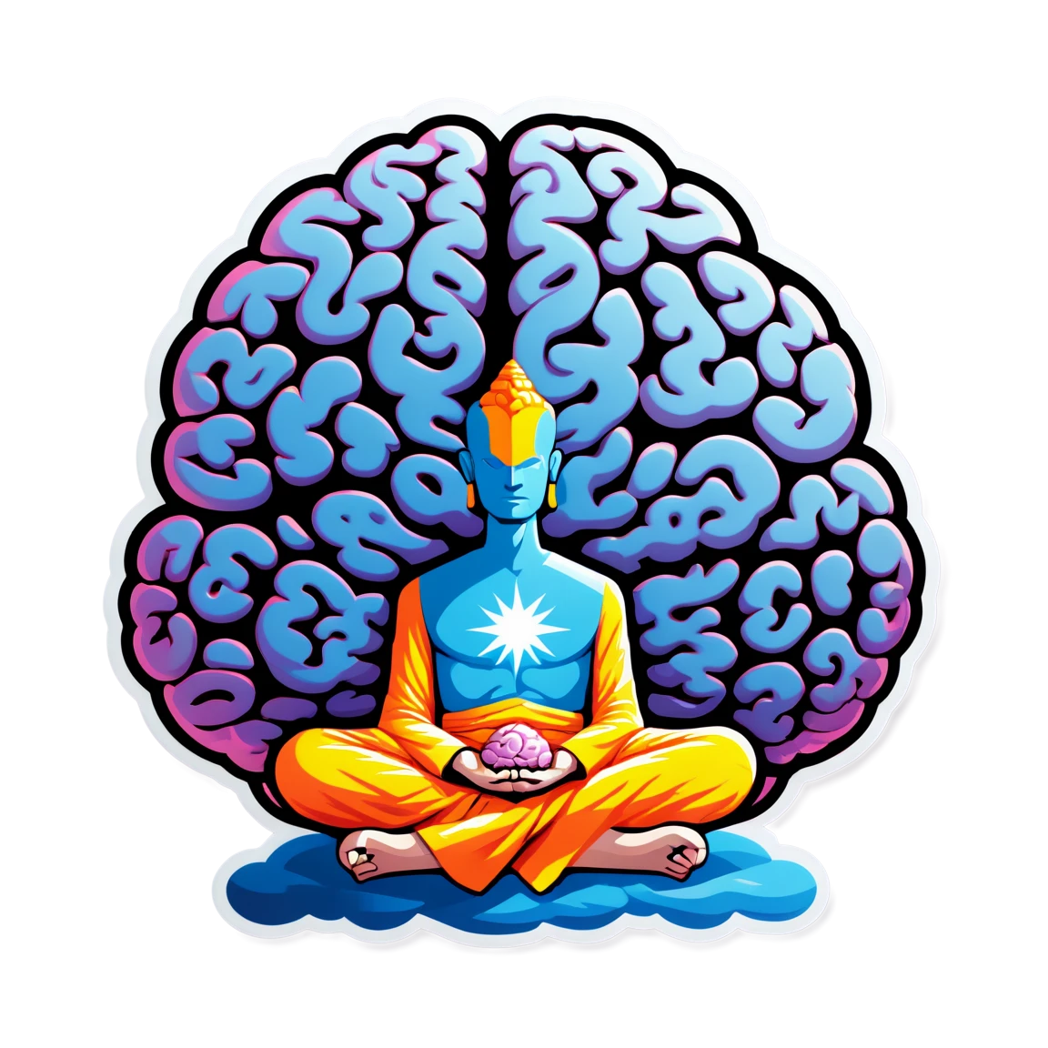 Brain sticker meditating