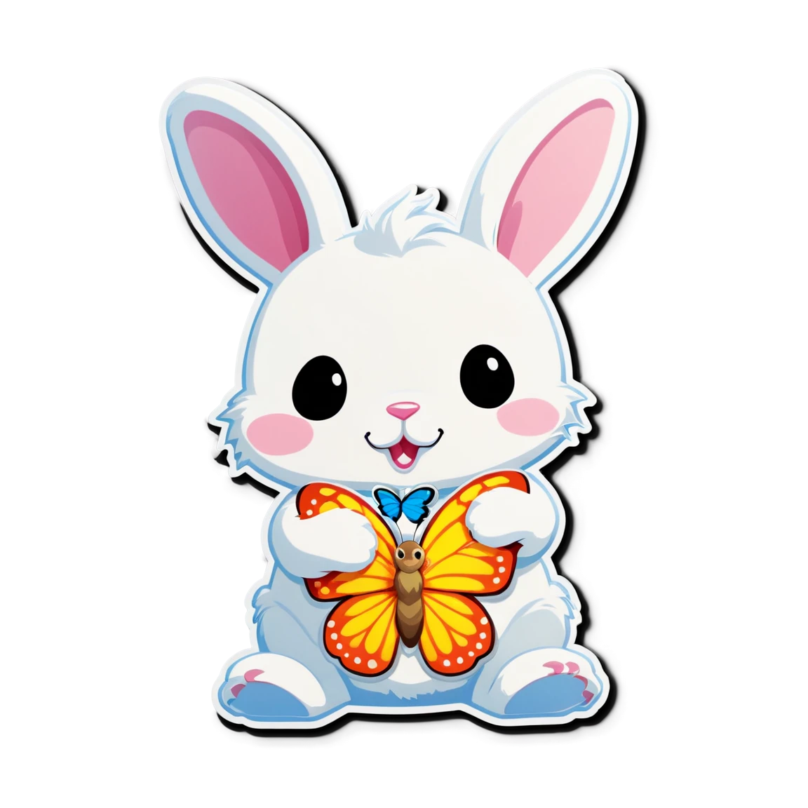 Bunny with butterfly, bunny sticker, cute bunny sticker