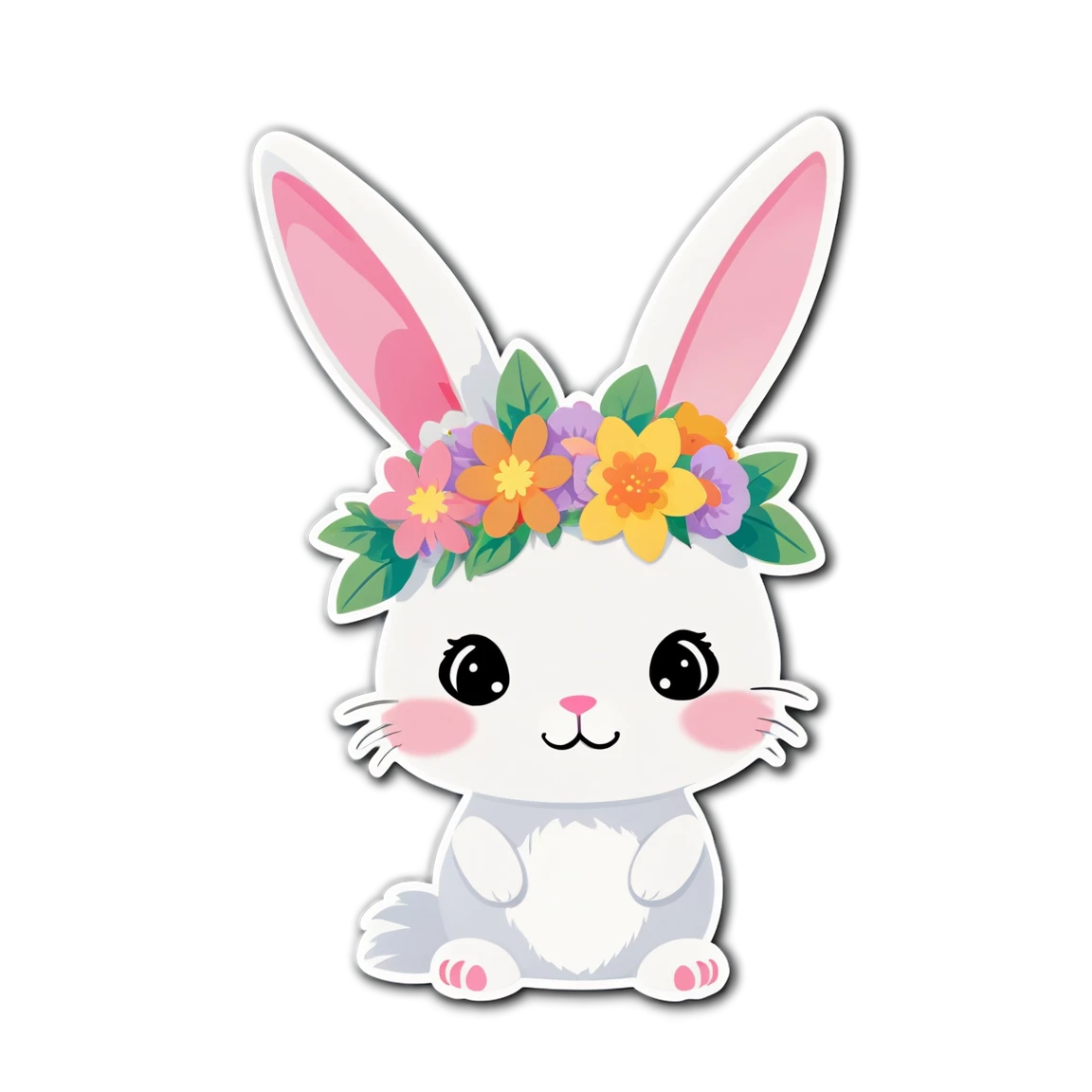 Bunny with flower crown, bunny sticker, cute bunny sticker