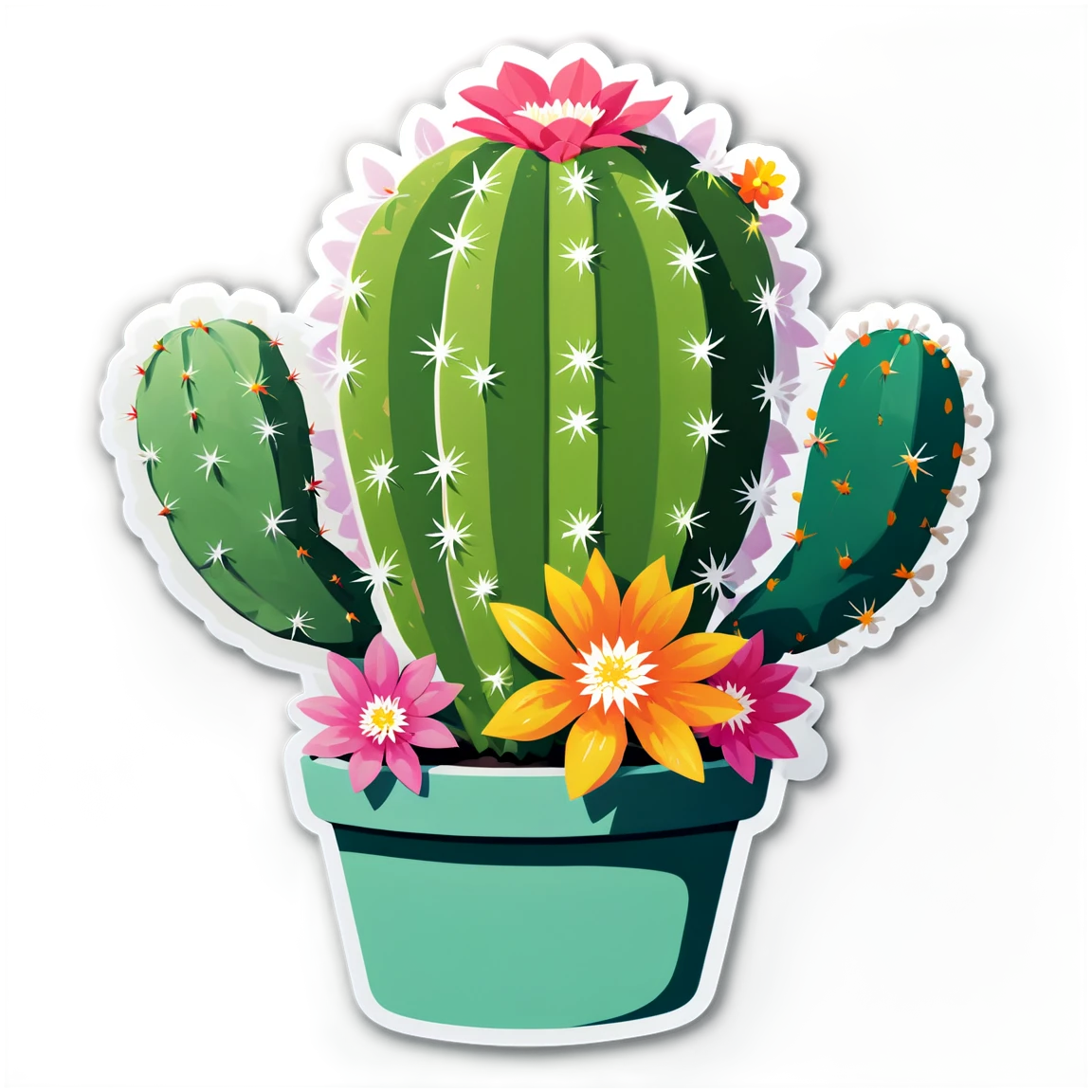 Cactus with flowers, plant sticker, cactus sticker