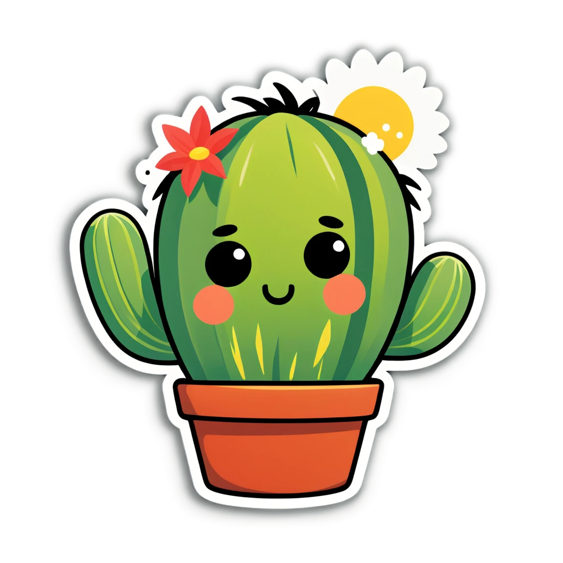 Cactus with face, plant sticker, cactus sticker