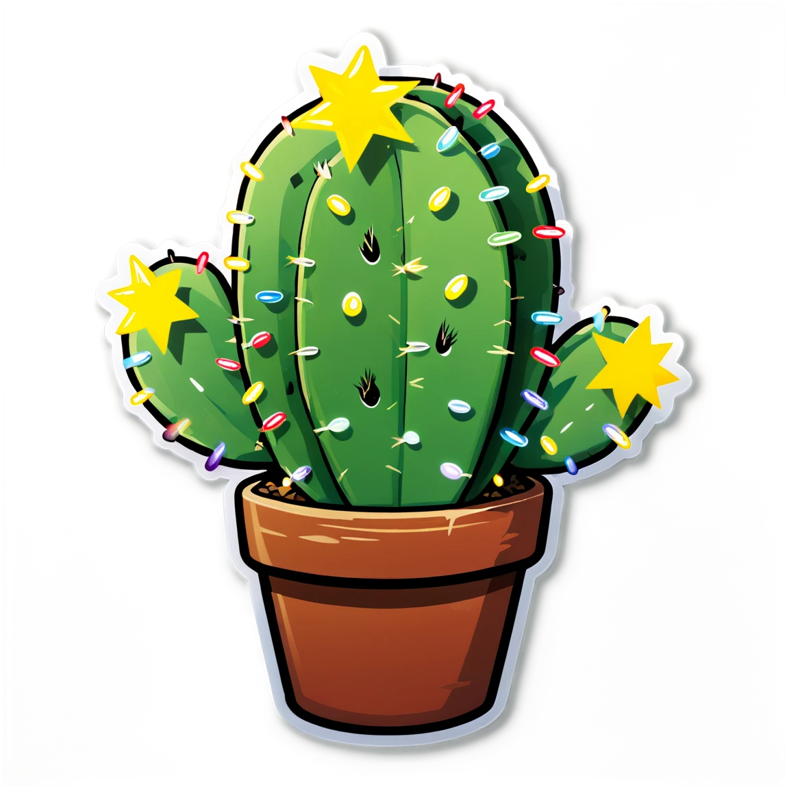 Cactus with Christmas lights, plant sticker, cactus sticker