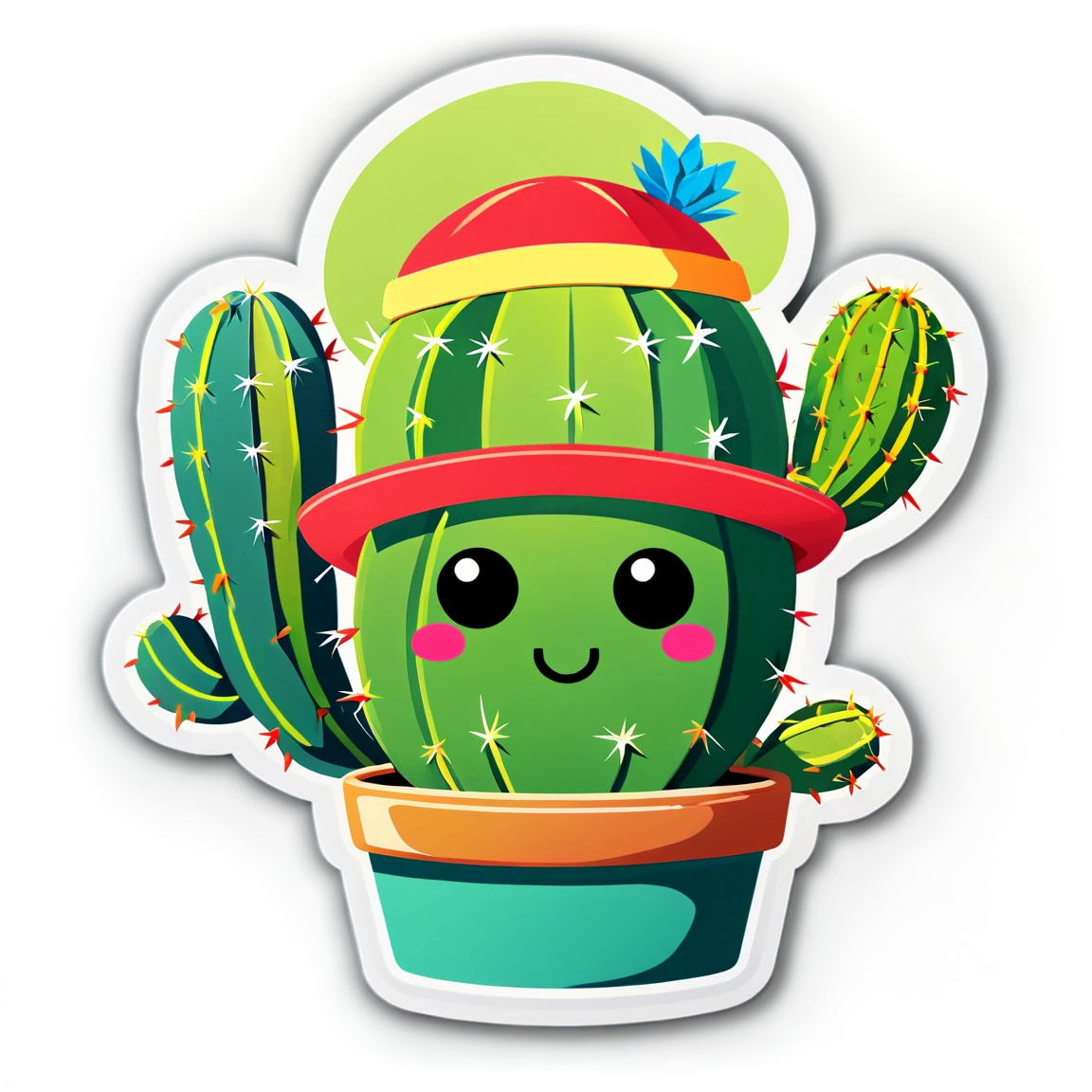 Cactus with hat, plant sticker, cactus sticker