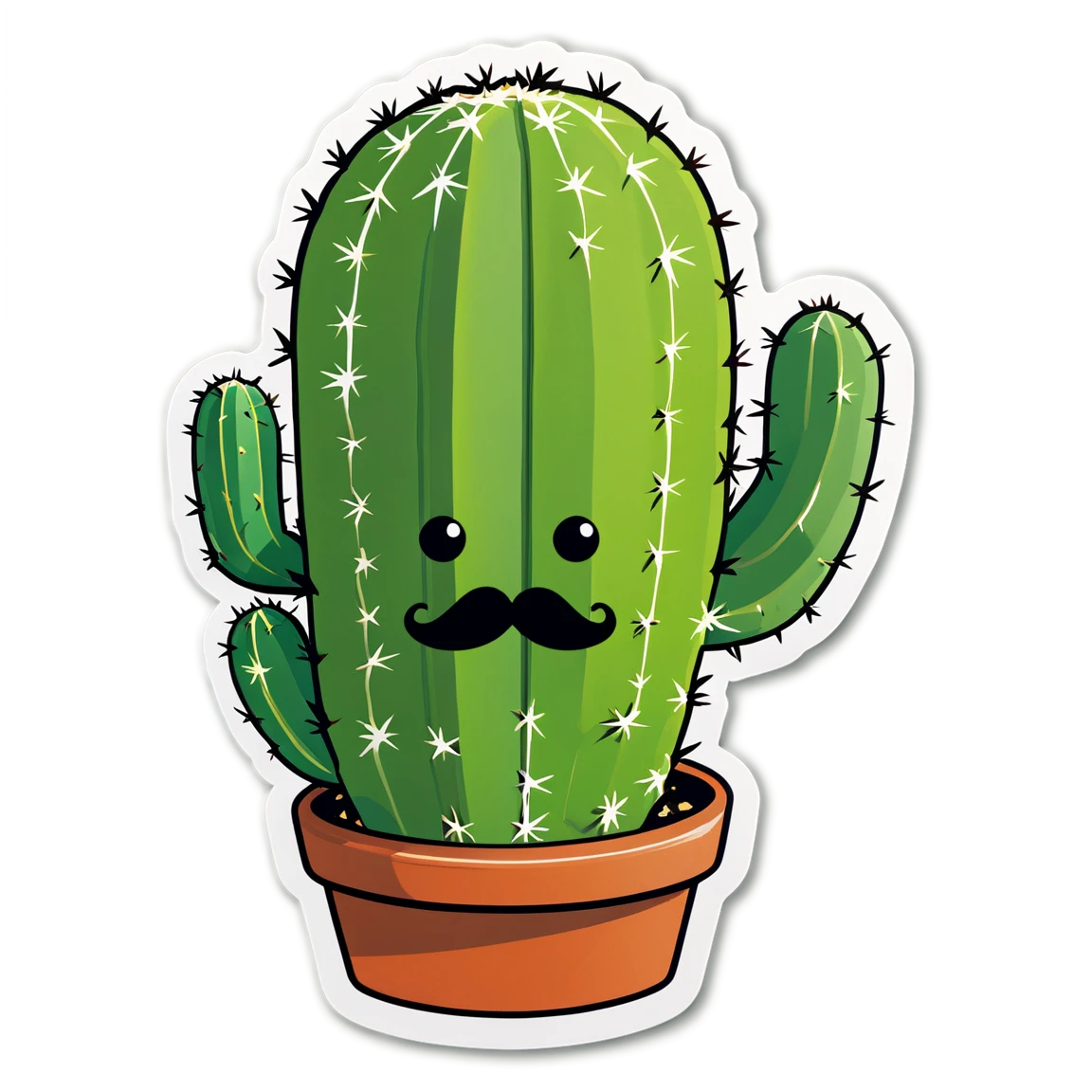 Cactus with mustache, plant sticker, cactus sticker