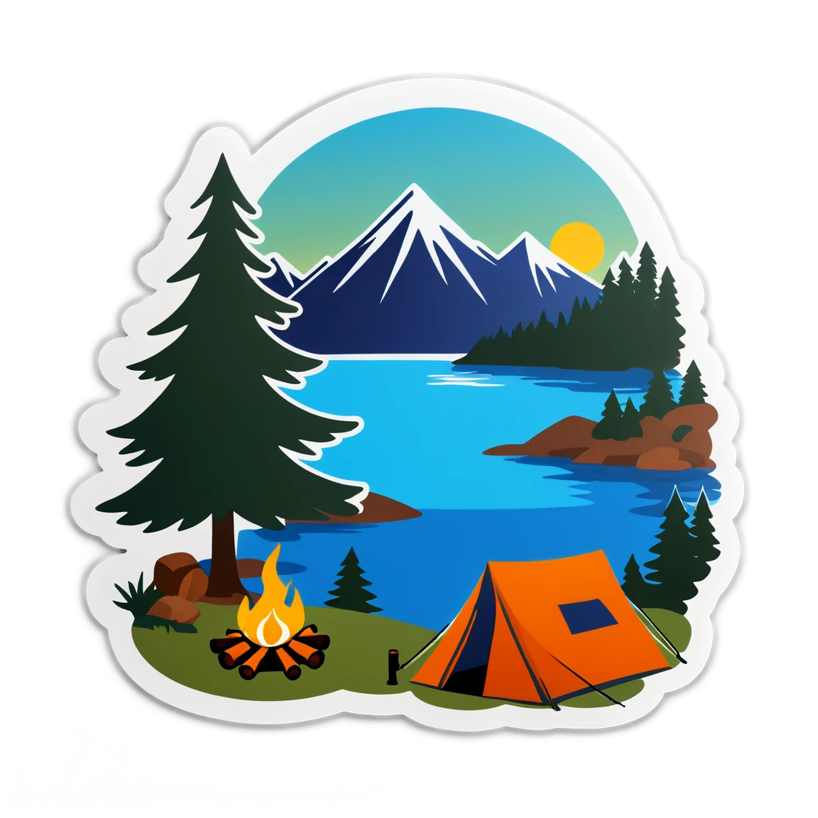 Camping with a lake view, camping sticker