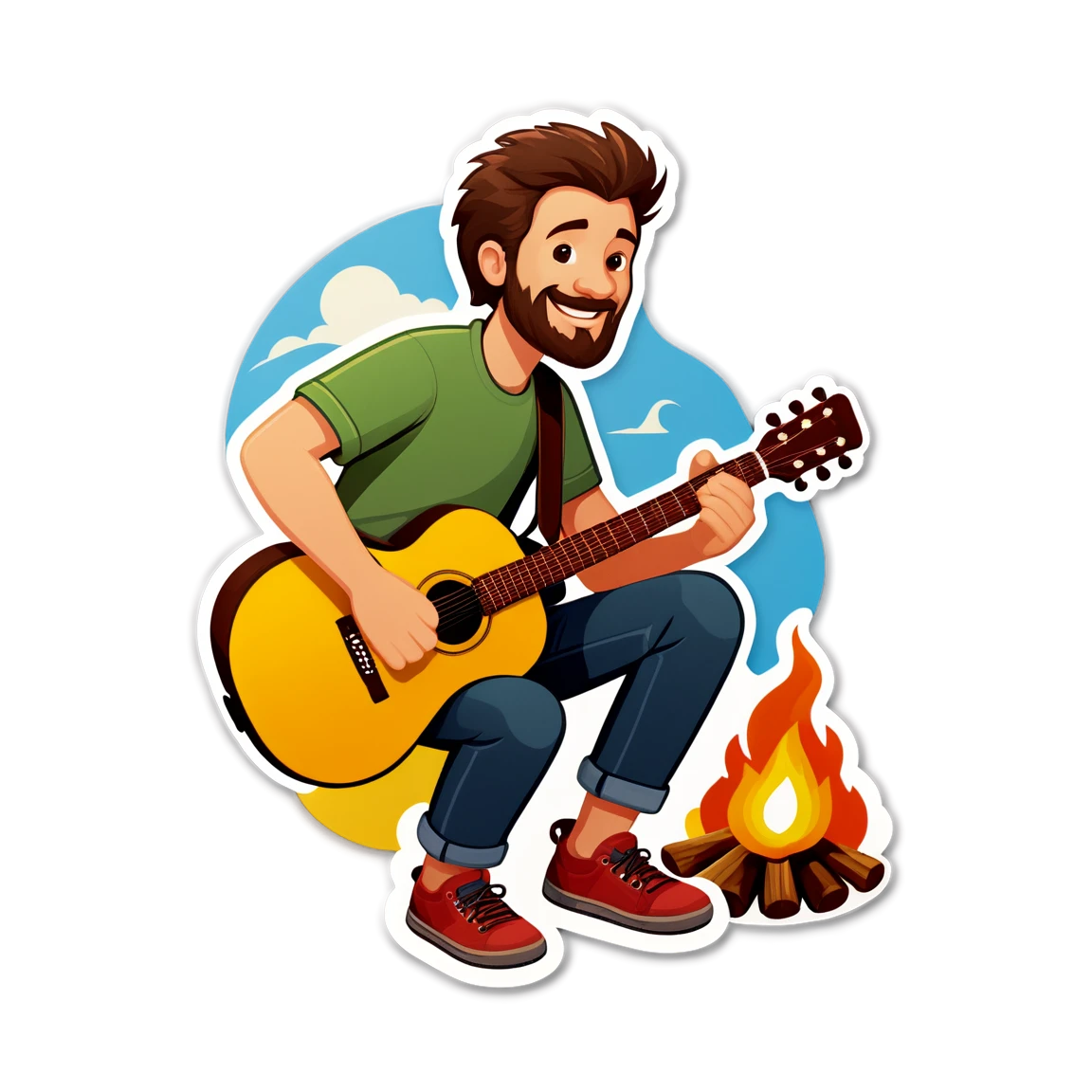 Camping playing guitar, camping sticker