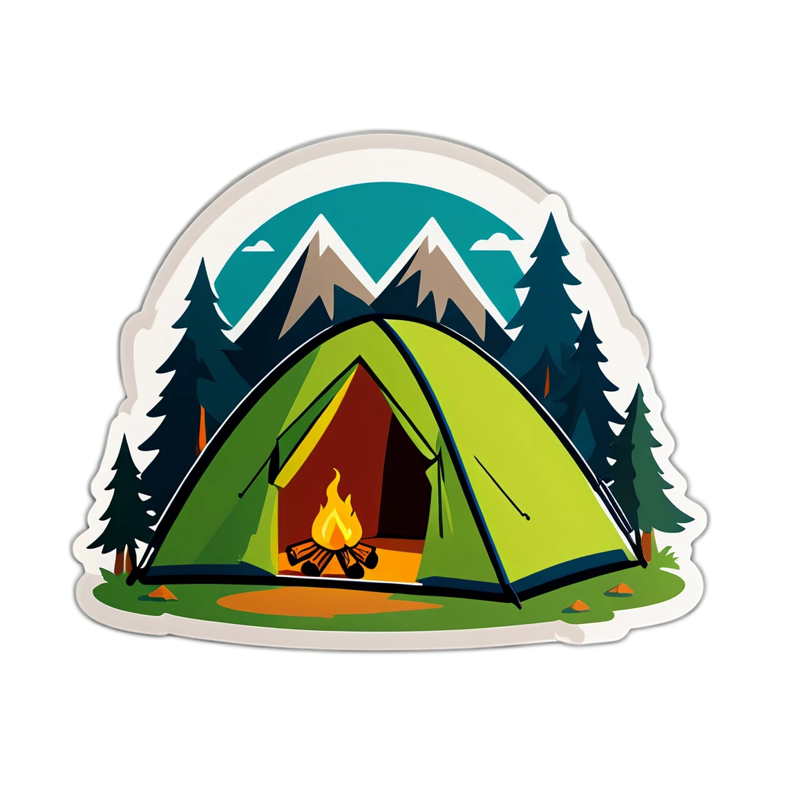 Camping with a tent, camping sticker