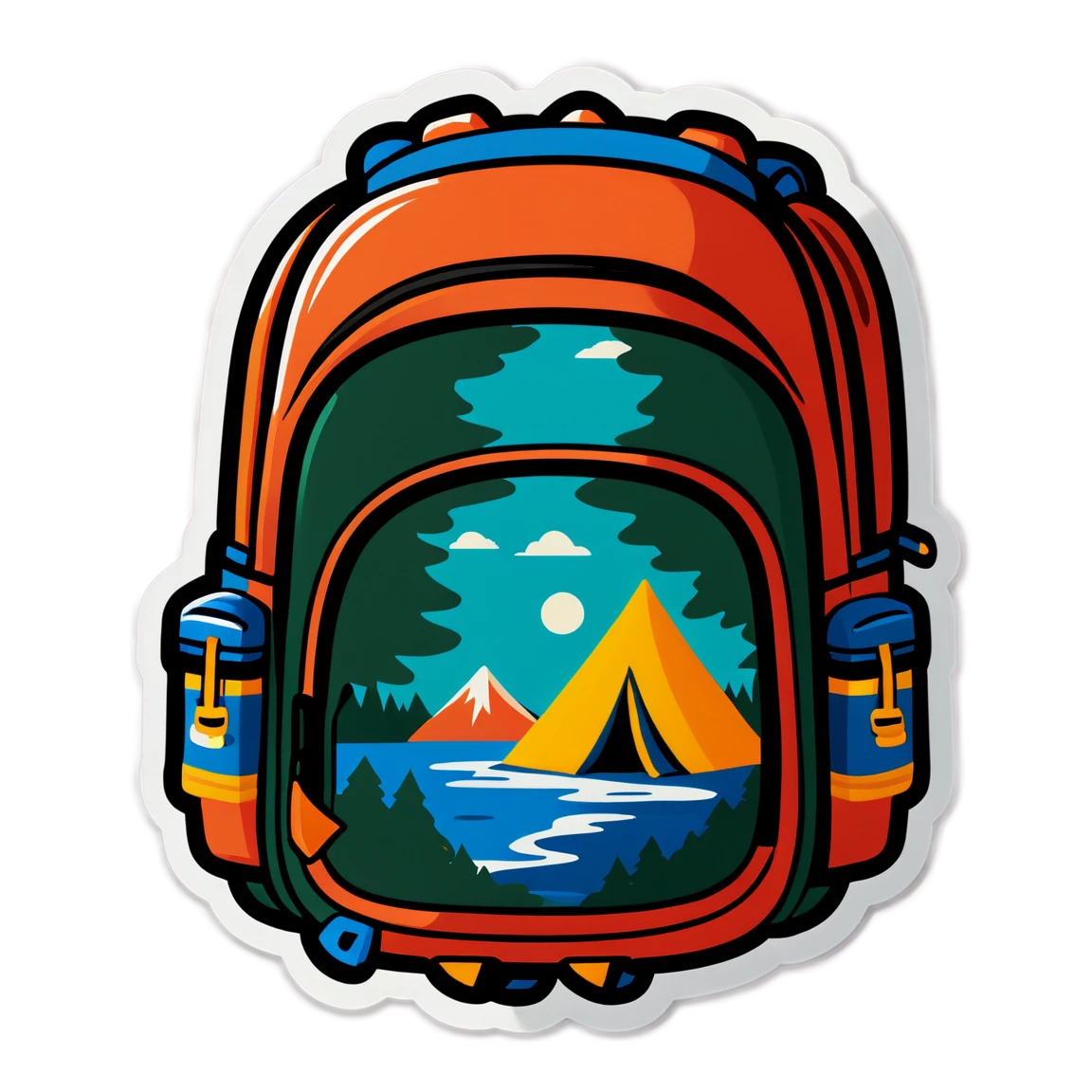 Camping with a backpack, camping sticker