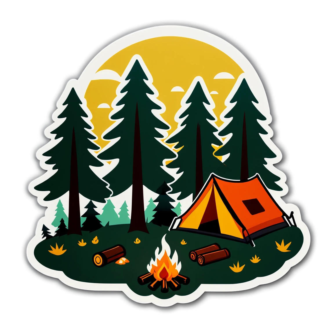 Camping in a forest, camping sticker