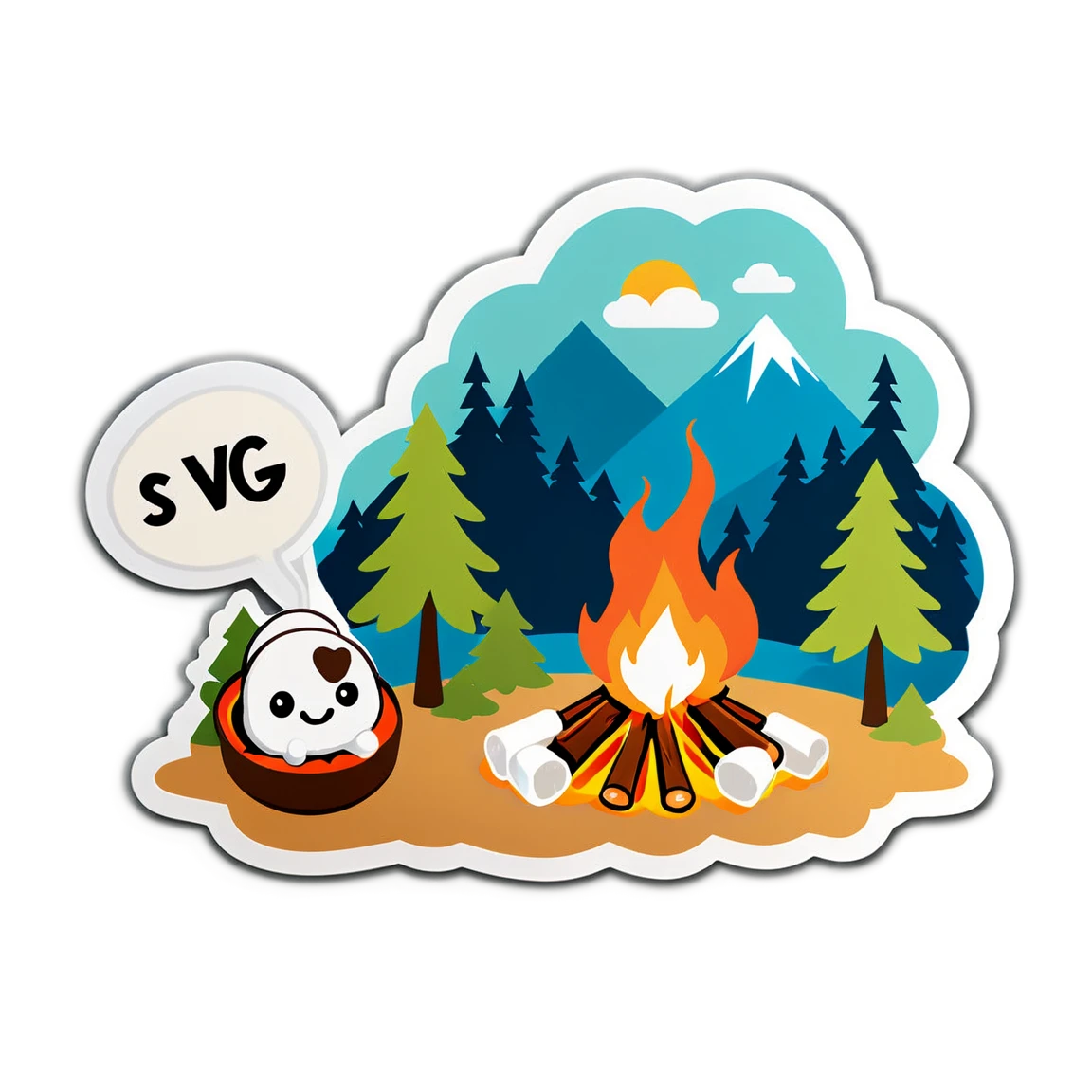 Camping roasting marshmallows, camping sticker