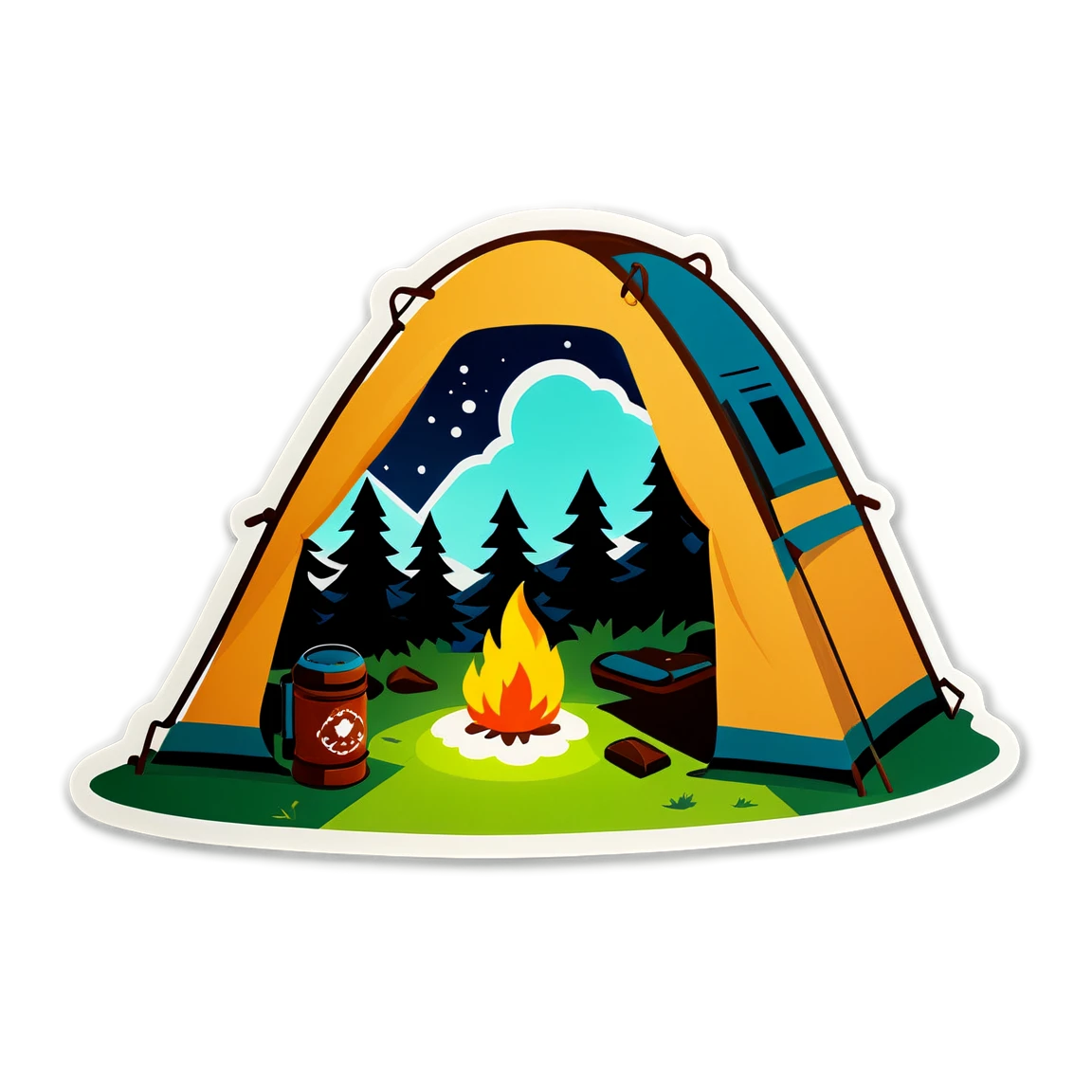 Camping with a flashlight, camping sticker