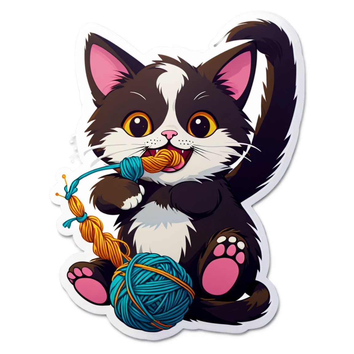 Cat and yarn, cat sticker