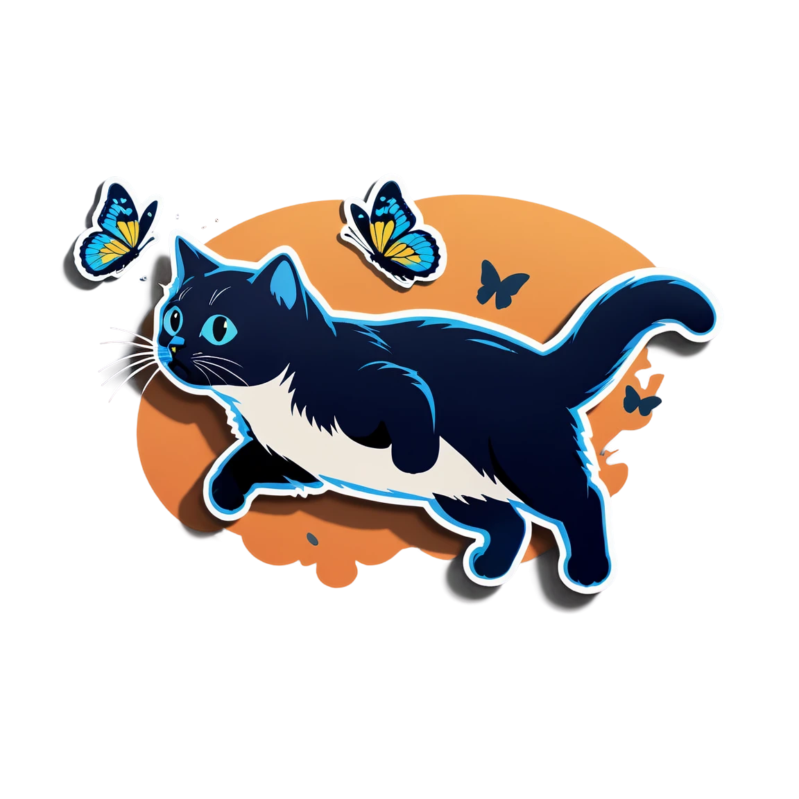 Cat chasing butterflies, cat sticker