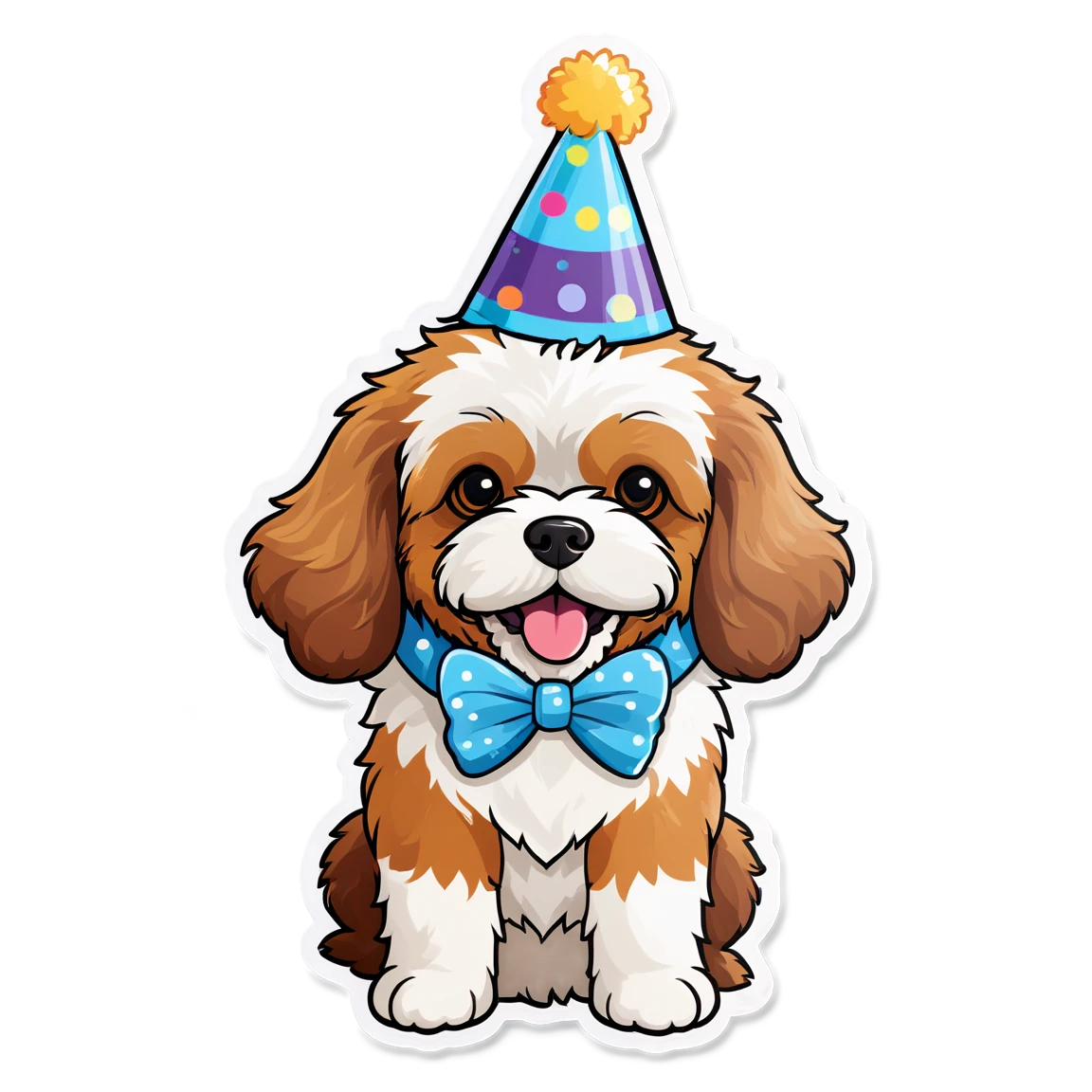 Cavapoo in party hat, dog sticker, Cavapoo sticker