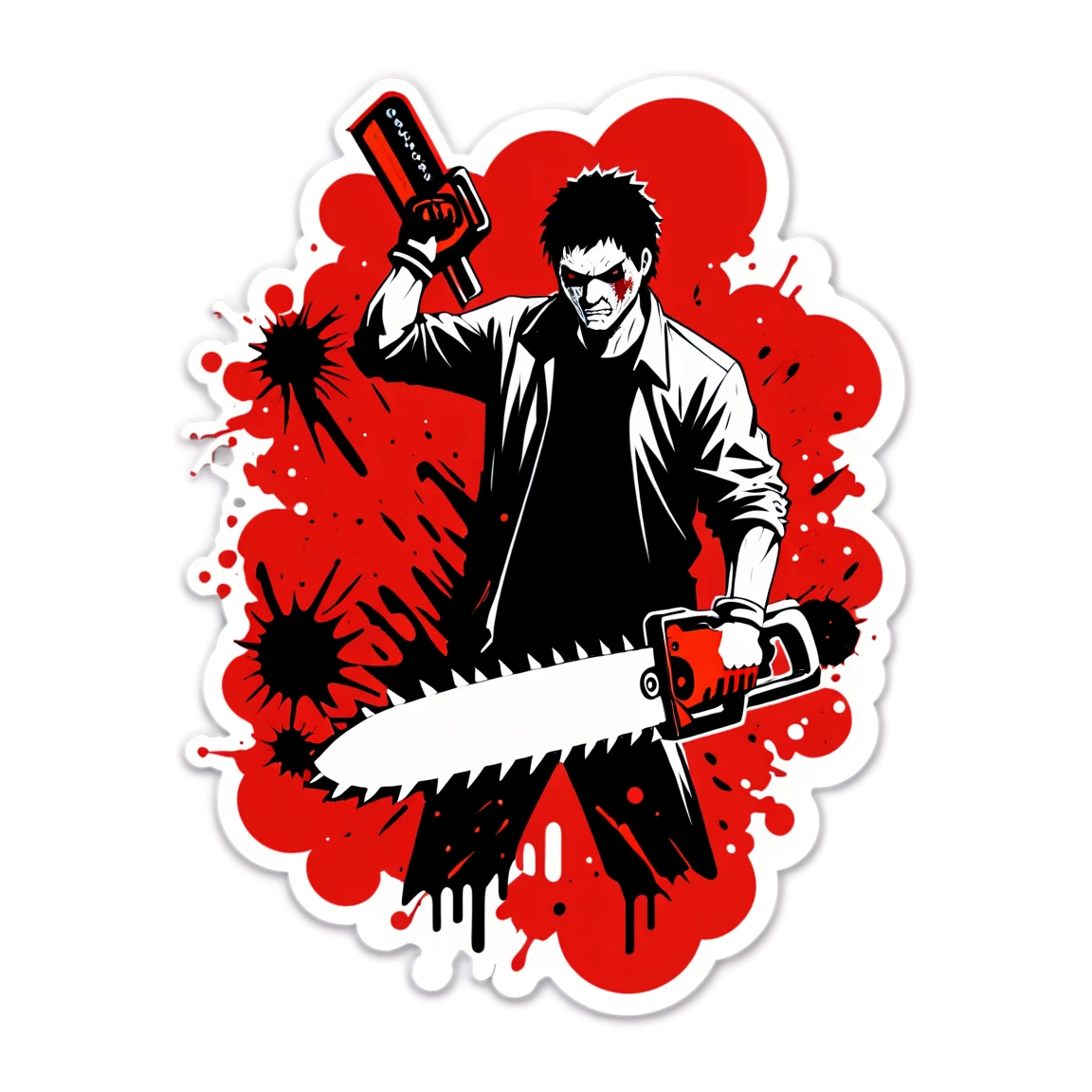 Chainsaw Man with blood splatter, Chainsaw Man sticker