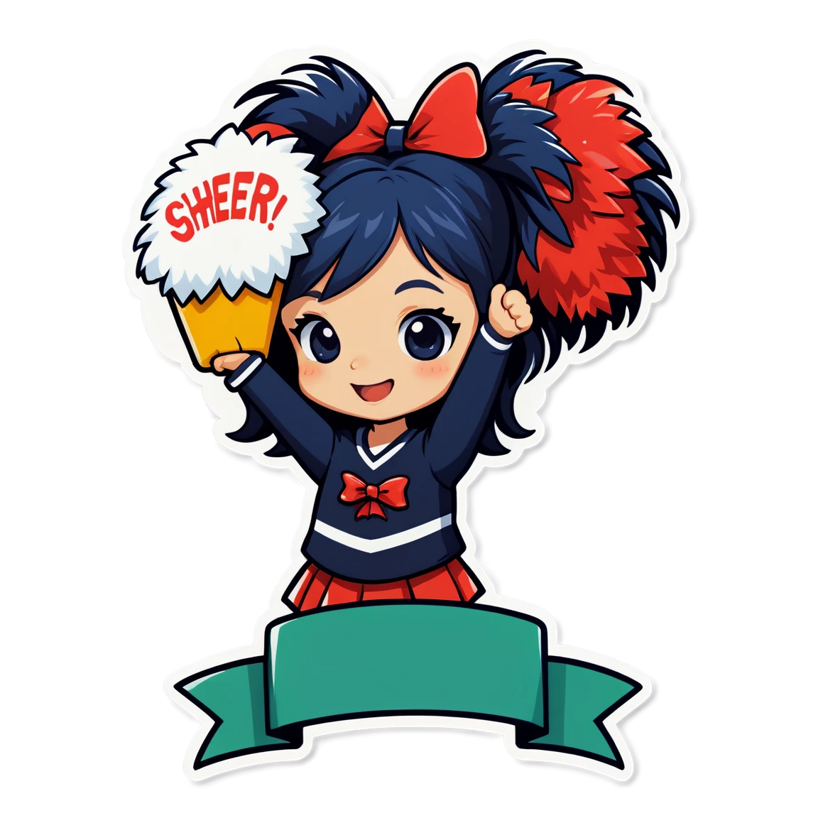 Cheer sticker, holding a banner