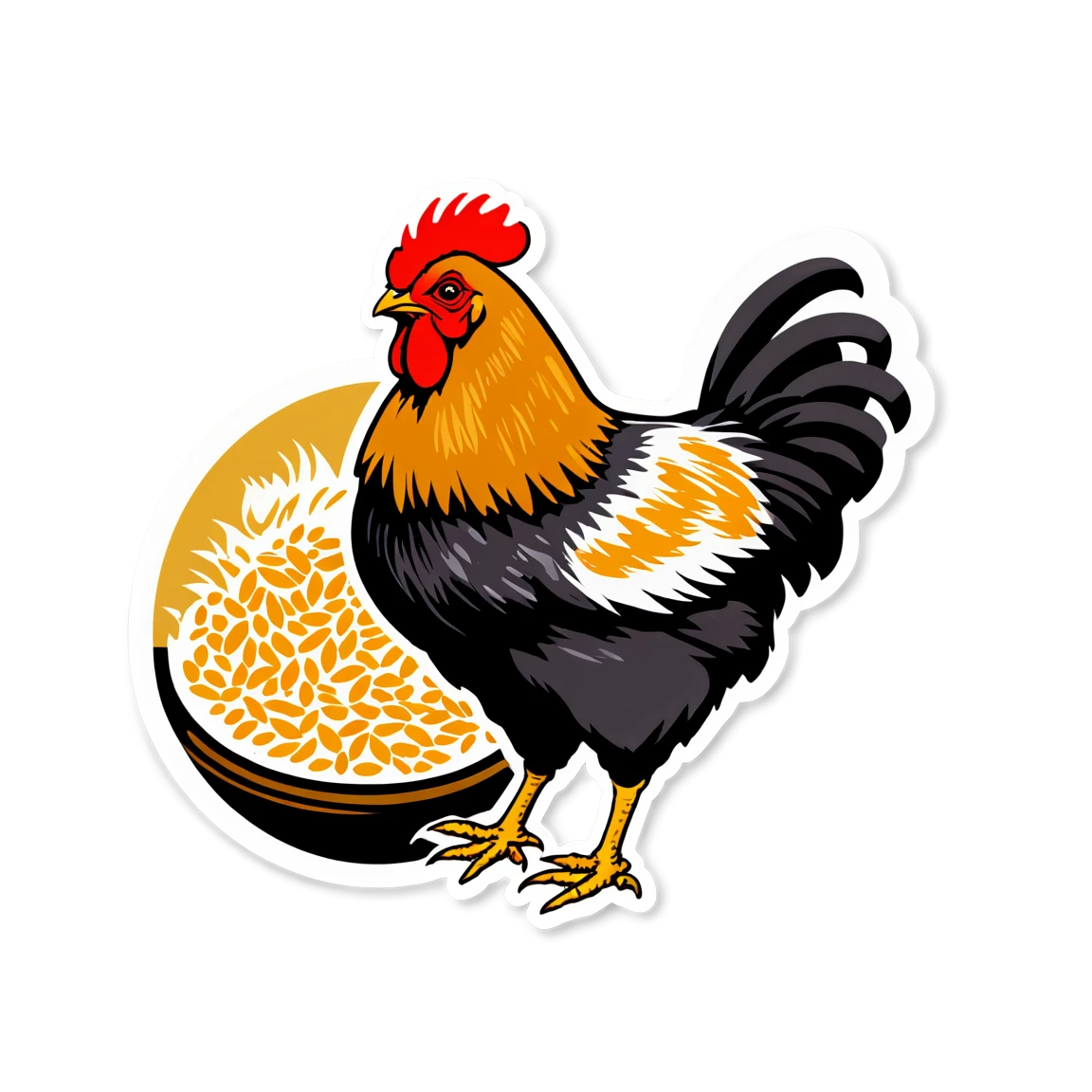 Chicken, eating grain, chicken sticker