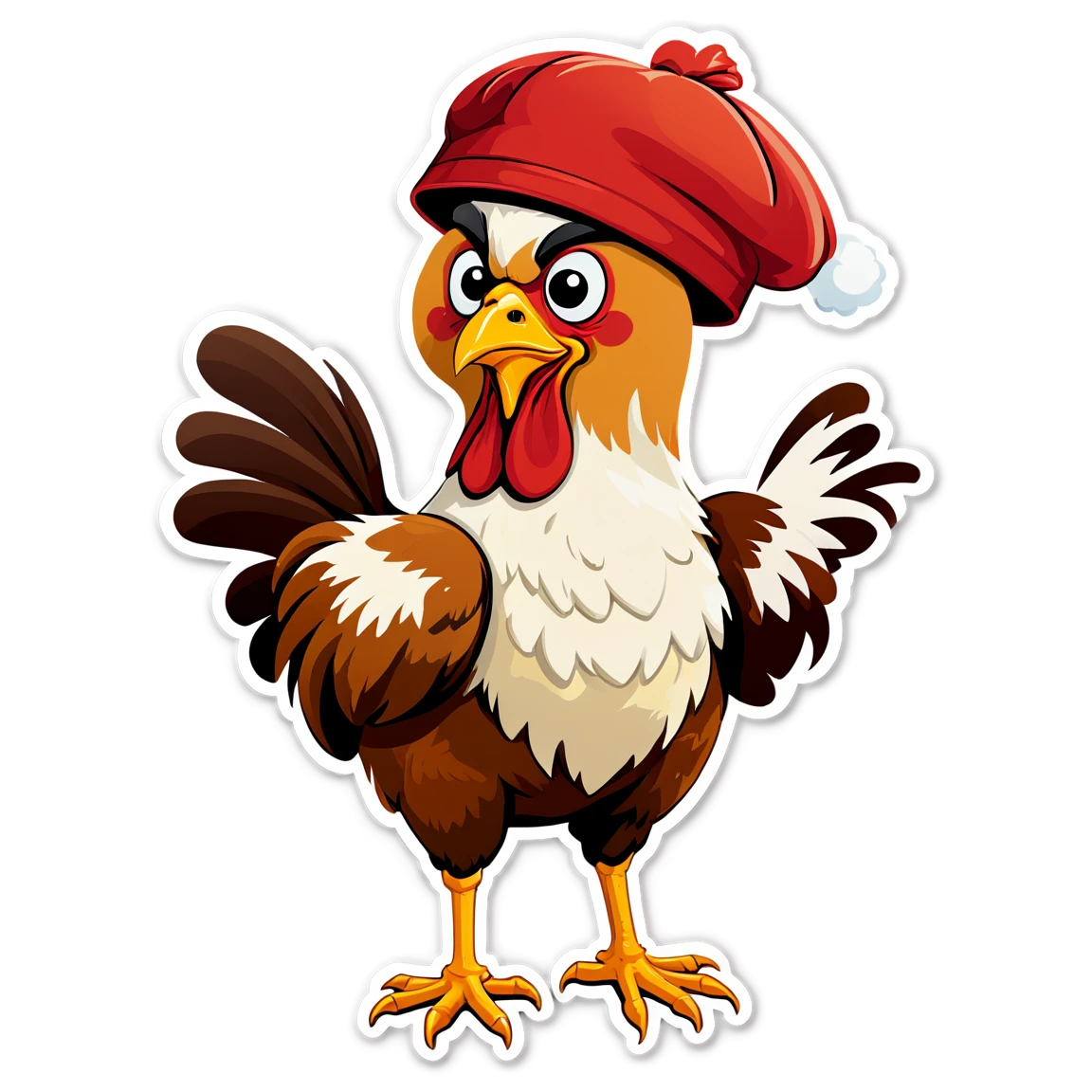 Chicken, wearing a hat, chicken sticker