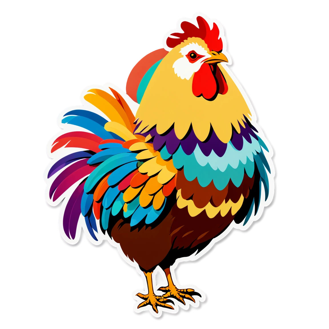 Chicken, colorful feathers, chicken sticker