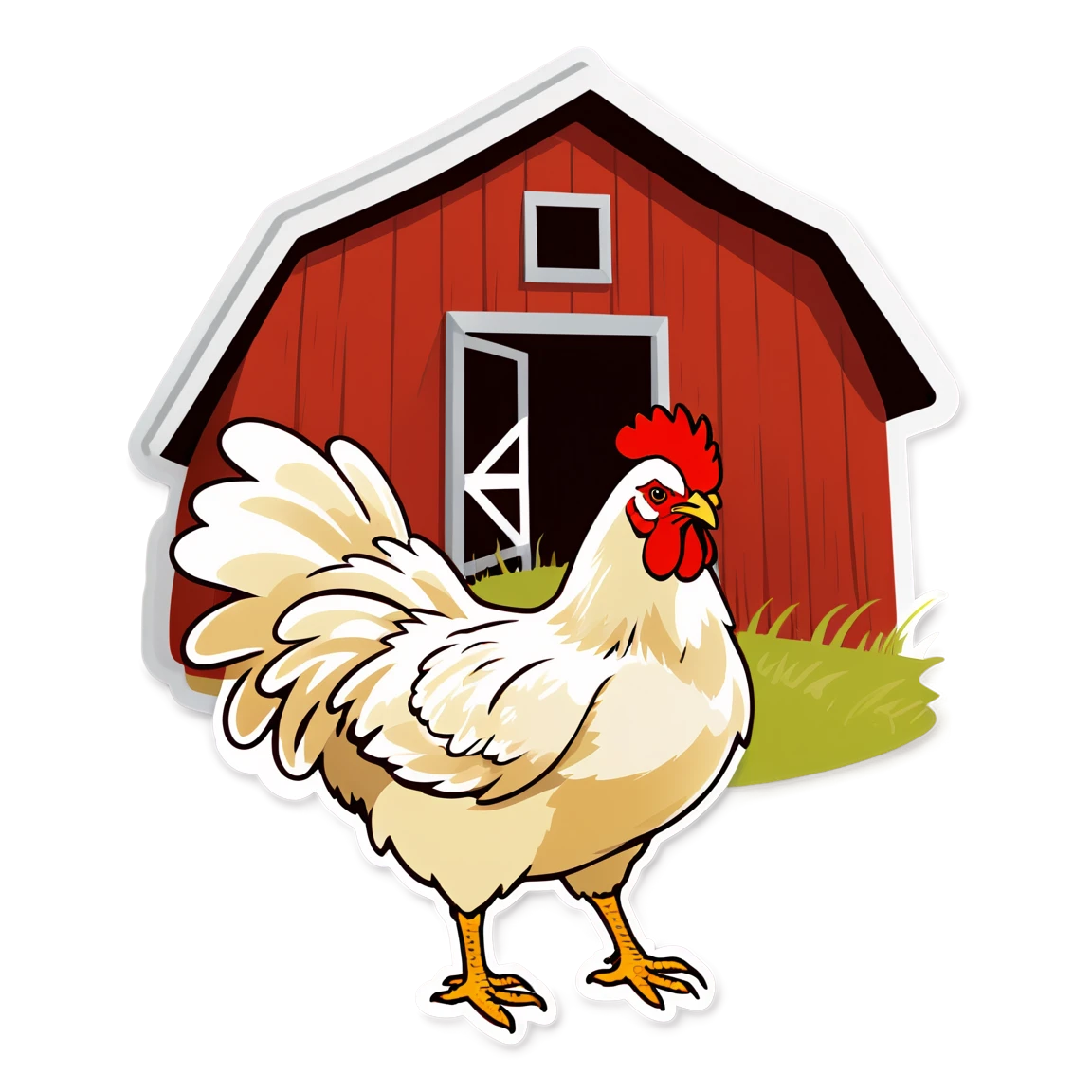 Chicken, with a barn, chicken sticker