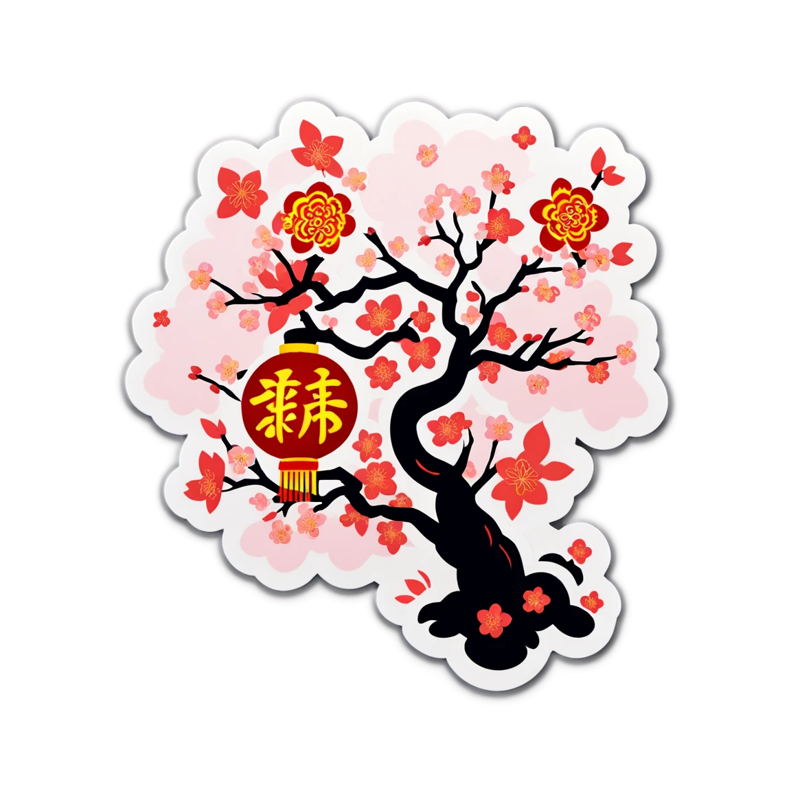 Chinese New Year with cherry blossoms, Chinese New Year sticker