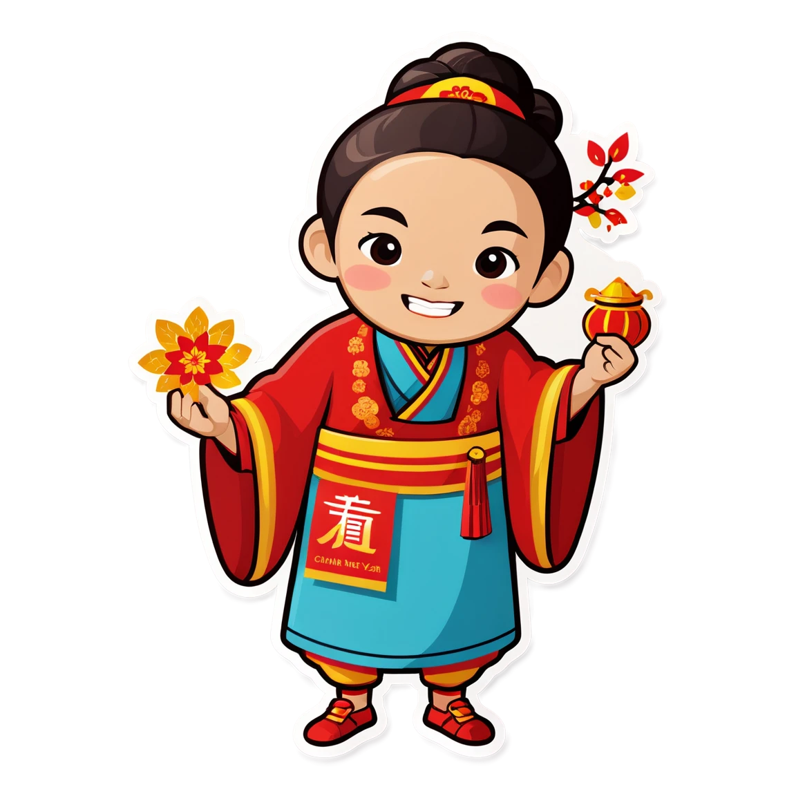 Chinese New Year with traditional clothes, Chinese New Year sticker