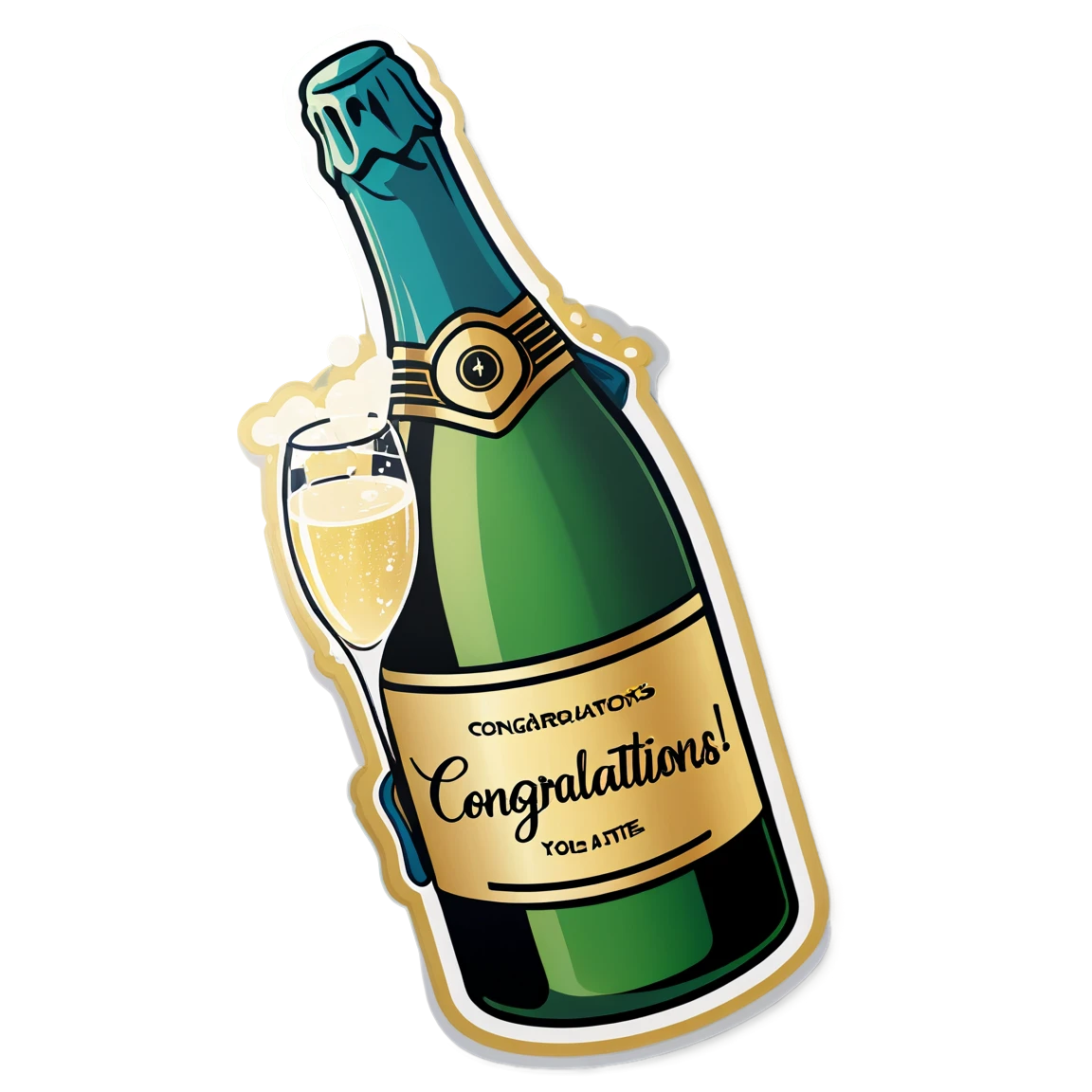 Congratulations with a champagne bottle, congratulations sticker