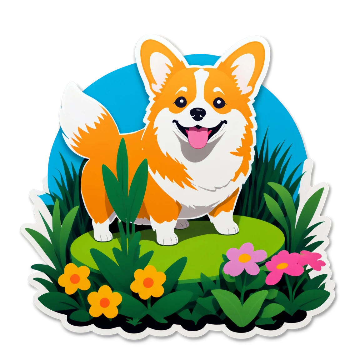 Corgi in a garden, corgi sticker