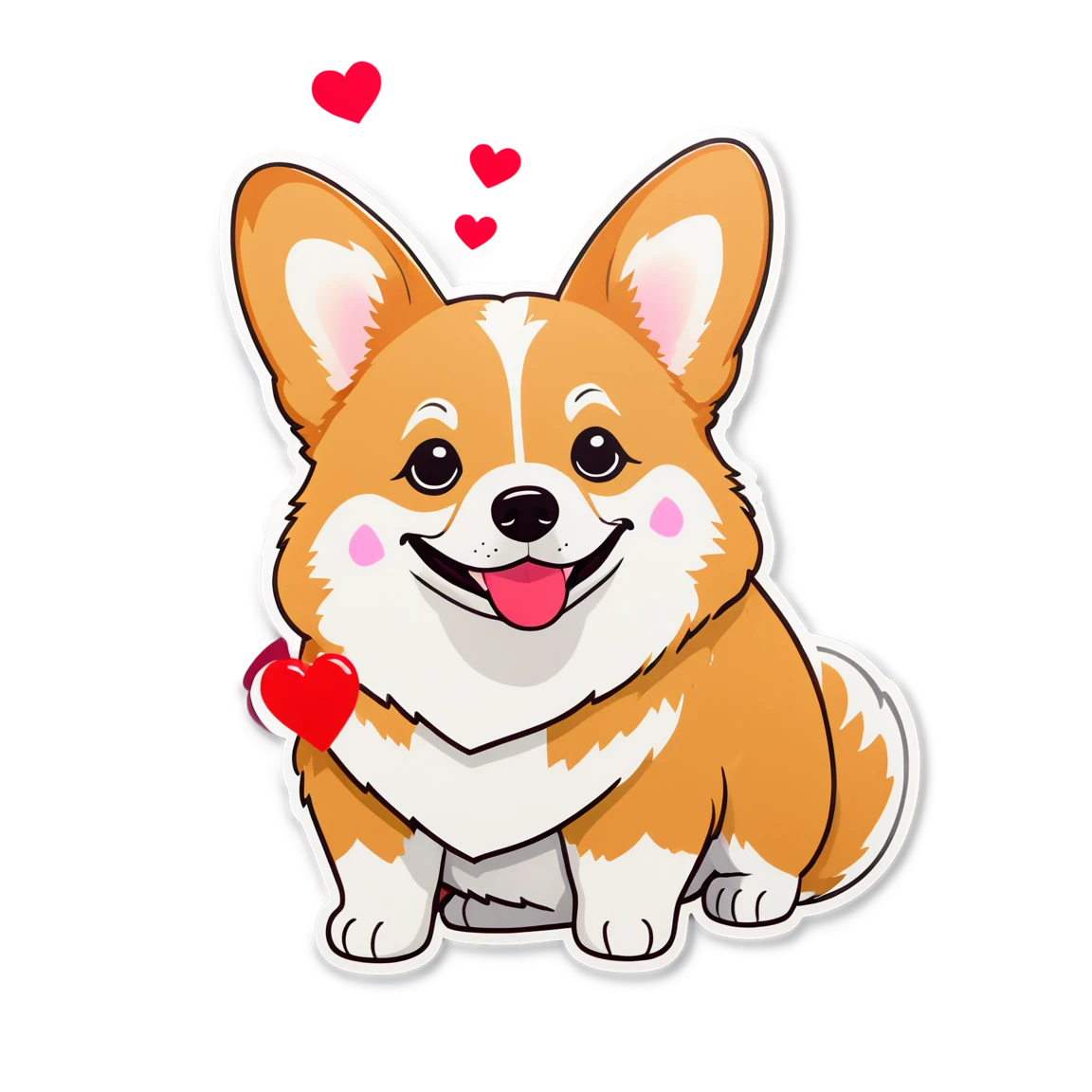 Corgi with hearts, corgi sticker