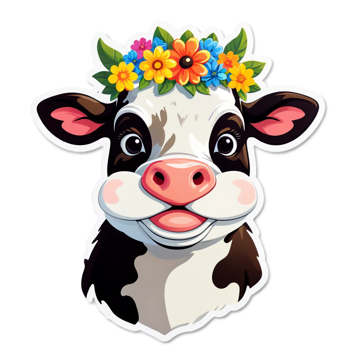 Cow with flower crown, cow sticker