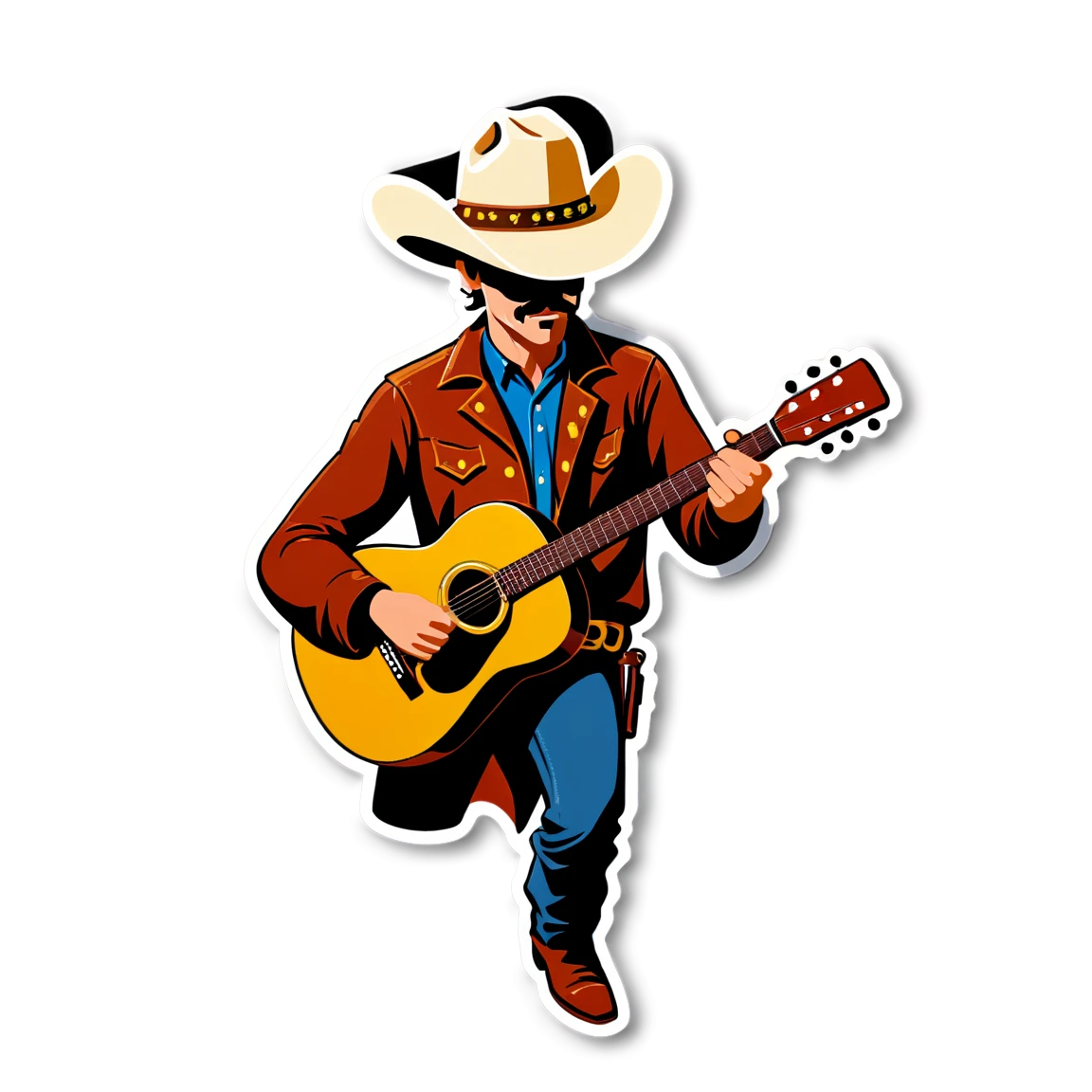 Cowboy with a guitar, cowboy sticker