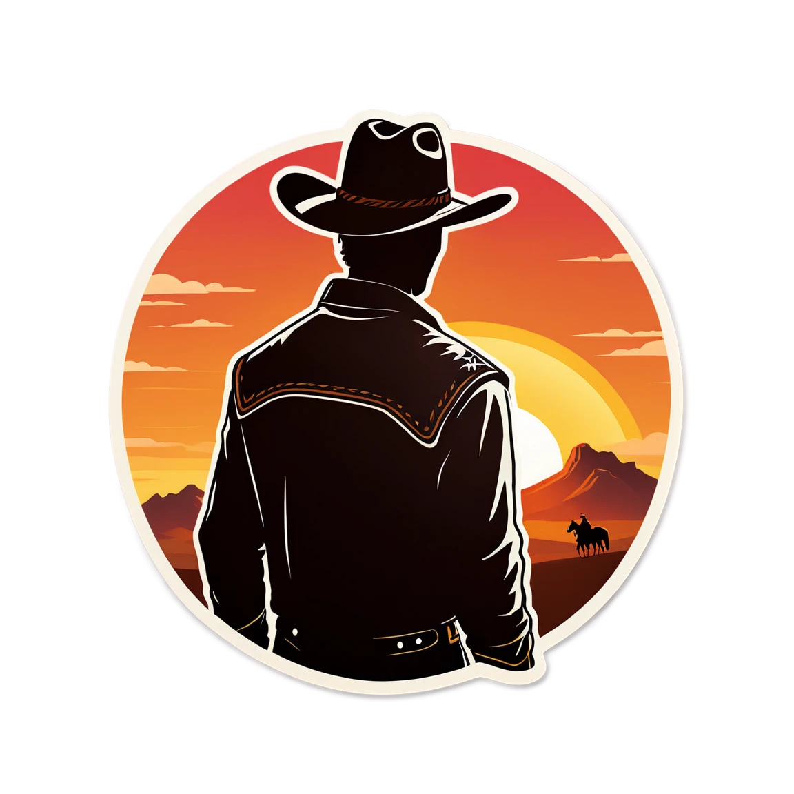 Cowboy at sunset, cowboy sticker