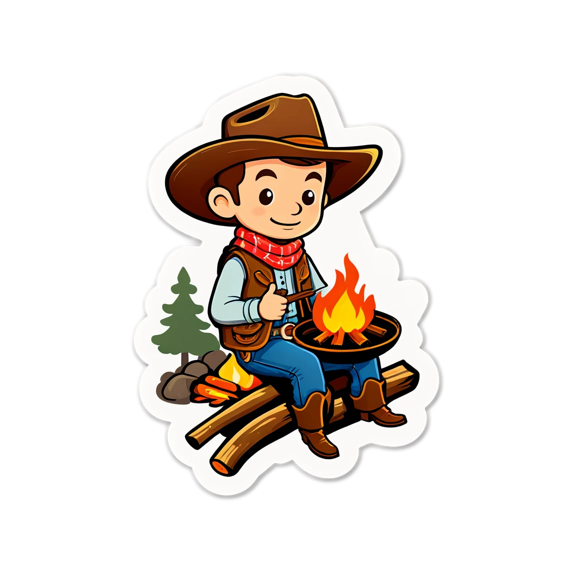 Cowboy around a campfire, cowboy sticker