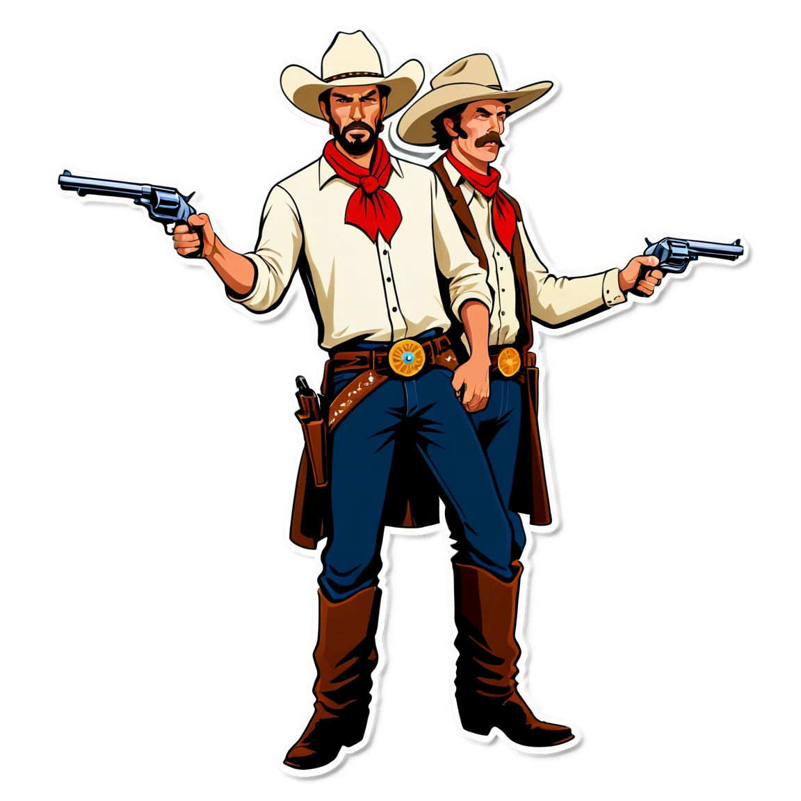 Cowboys holding a revolver, cowboys sticker