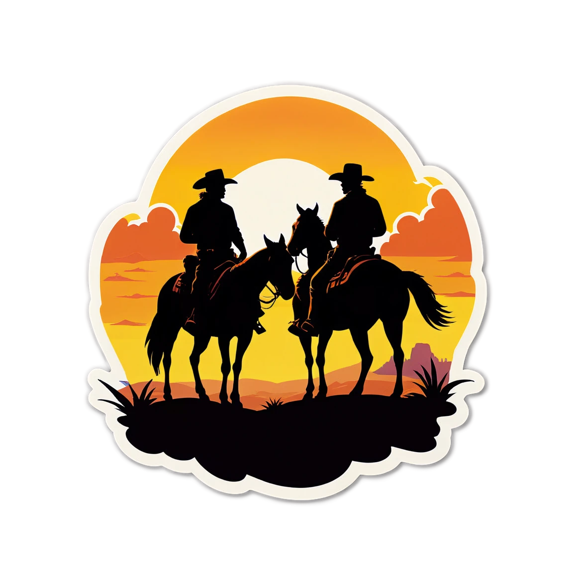 Cowboys at sunset, cowboys sticker